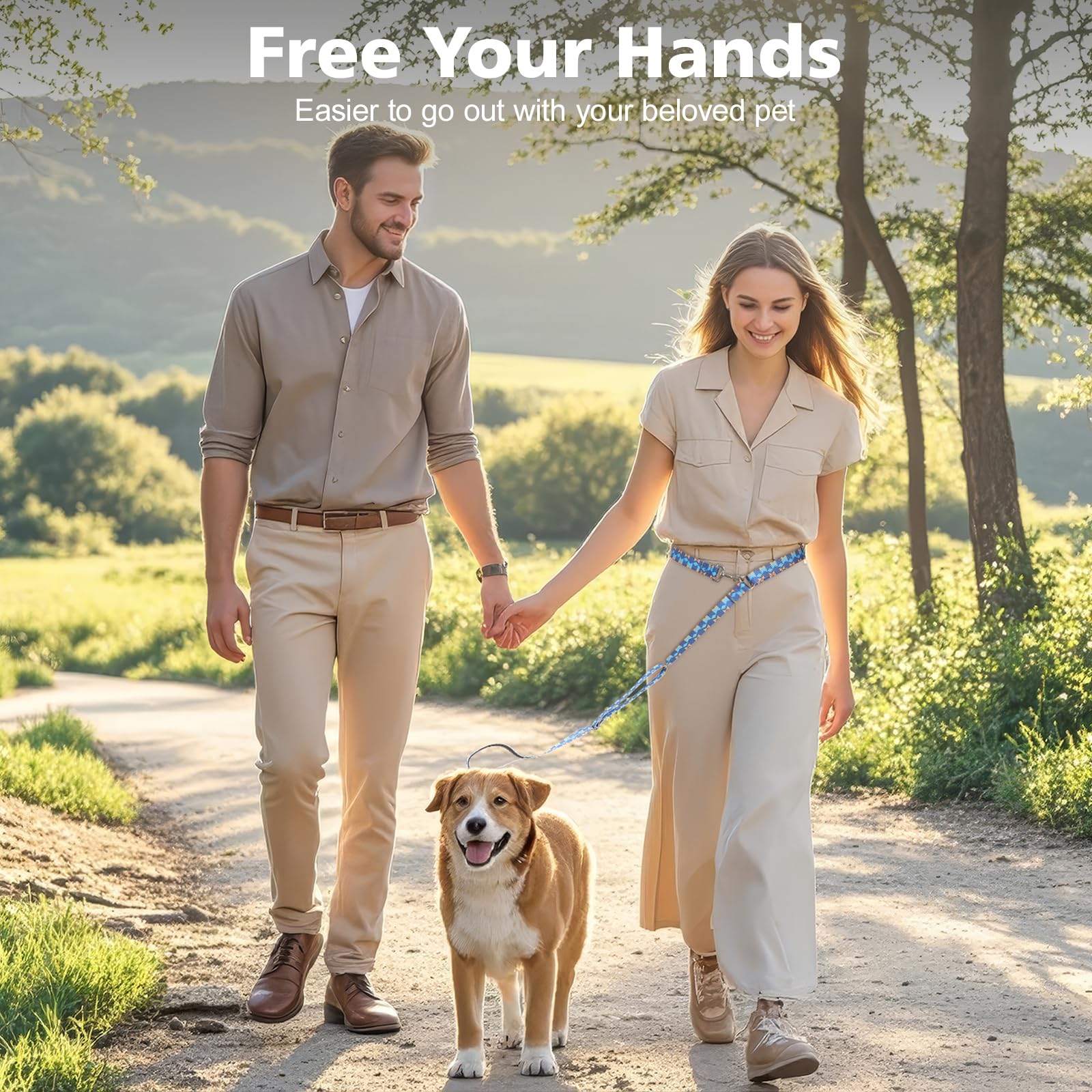 Tivray Hands Free Dog Leash with Sponge Handle, 8.5ft Versatile Crossbody Waist Leash with 3 Rings for Puppy, Small & Medium Dog