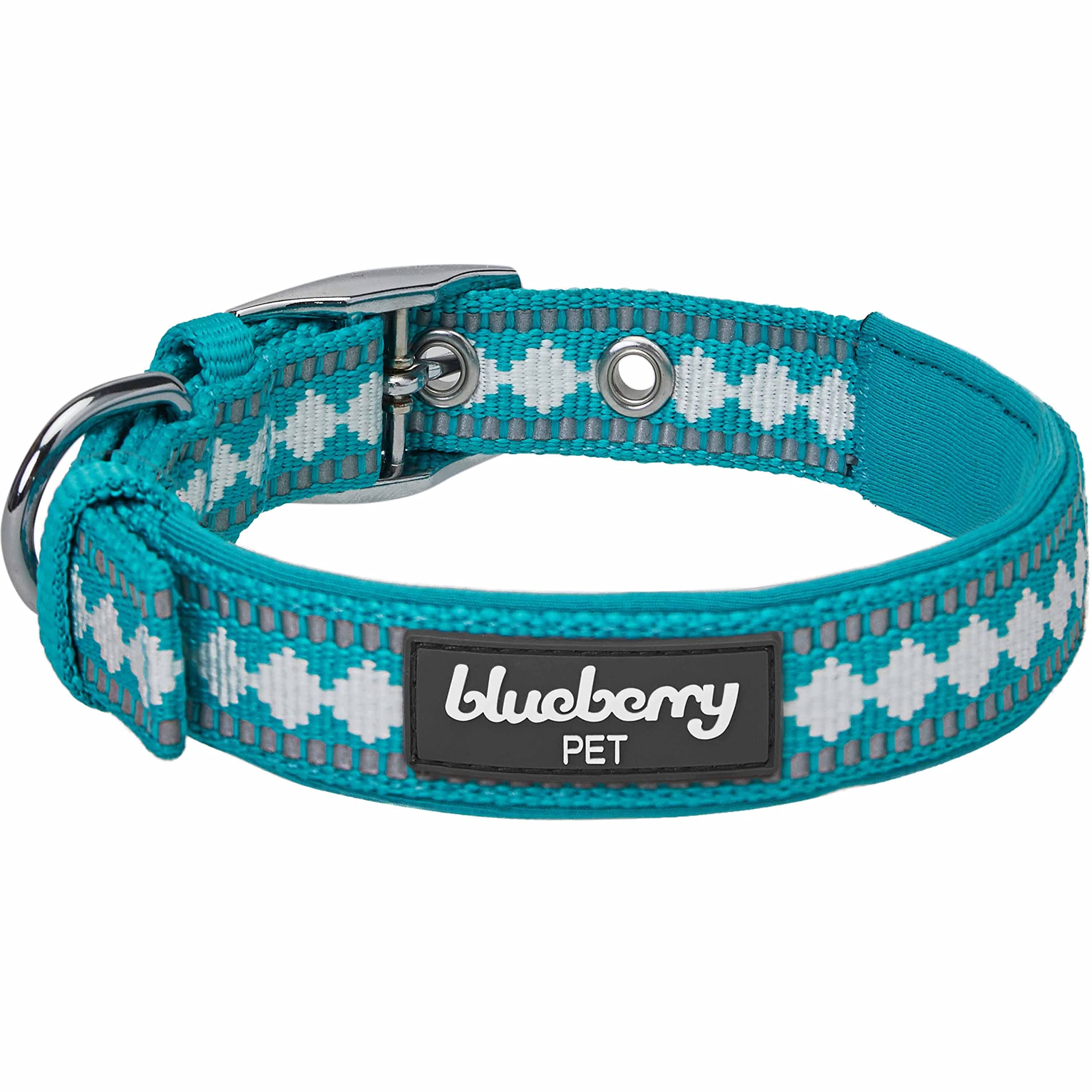 Blueberry Pet Soft & Safe 3M Reflective Jacquard Neoprene Padded Adjustable Dog Collar With Metal Buckle - Peacock, Neck 13-16.5