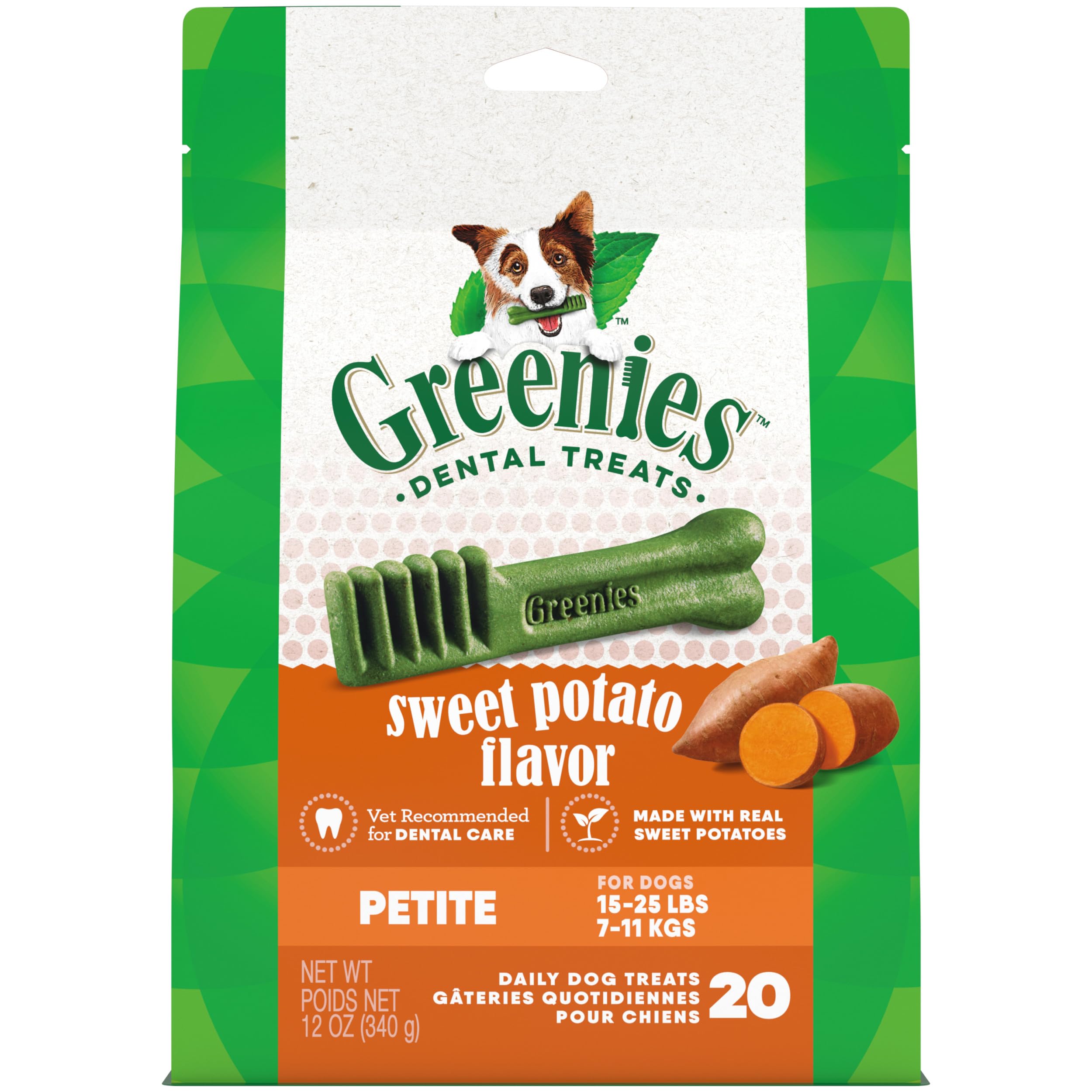 Greenies Petite Dental Dog Treats, Sweet Potato Flavor, 12 oz. Pouch (20 Treats)
