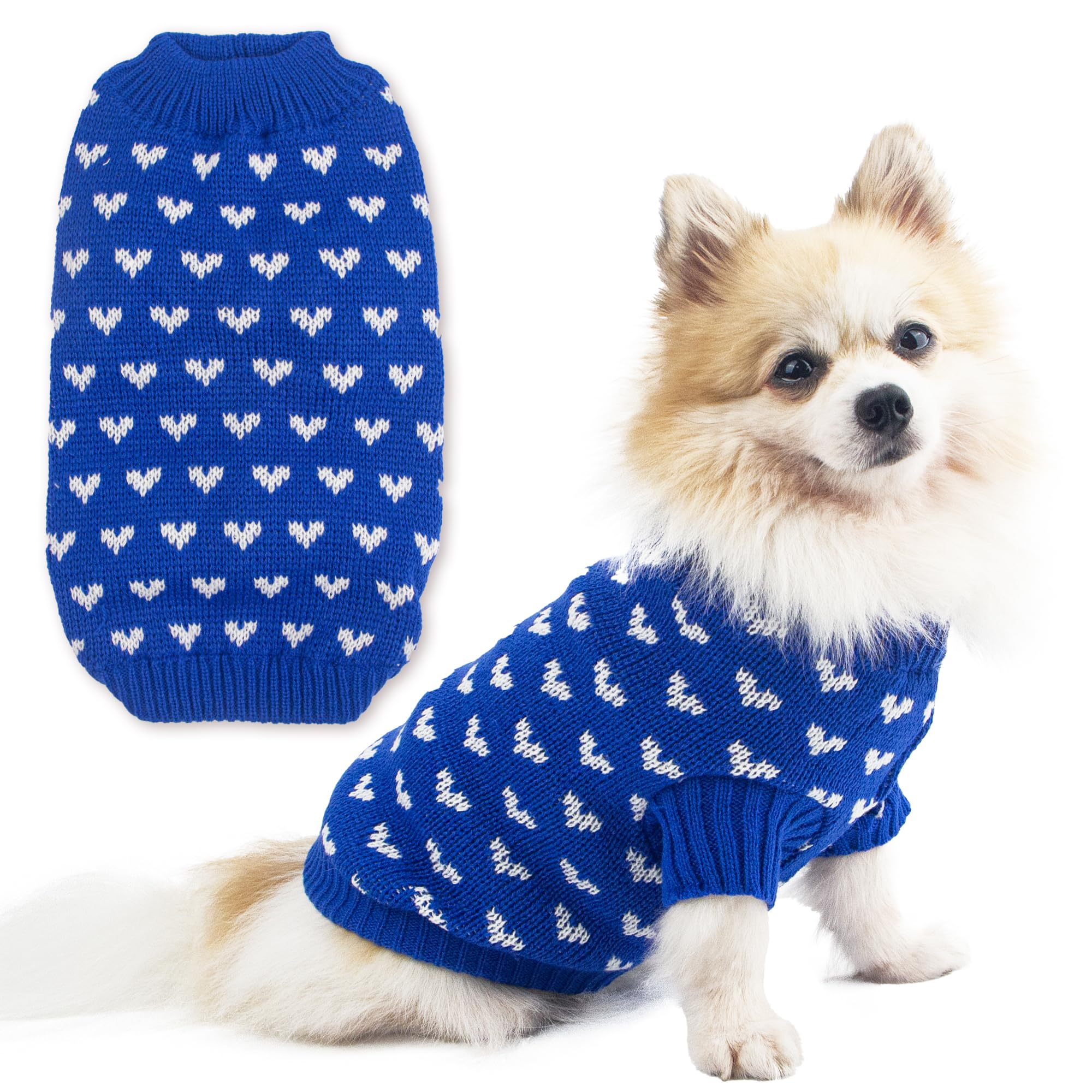 Dog Sweater Heart Puppy Sweater Warm Soft Pet Cloth Dog Outfits For Small Dogs And Cats (Blue, Xxl)