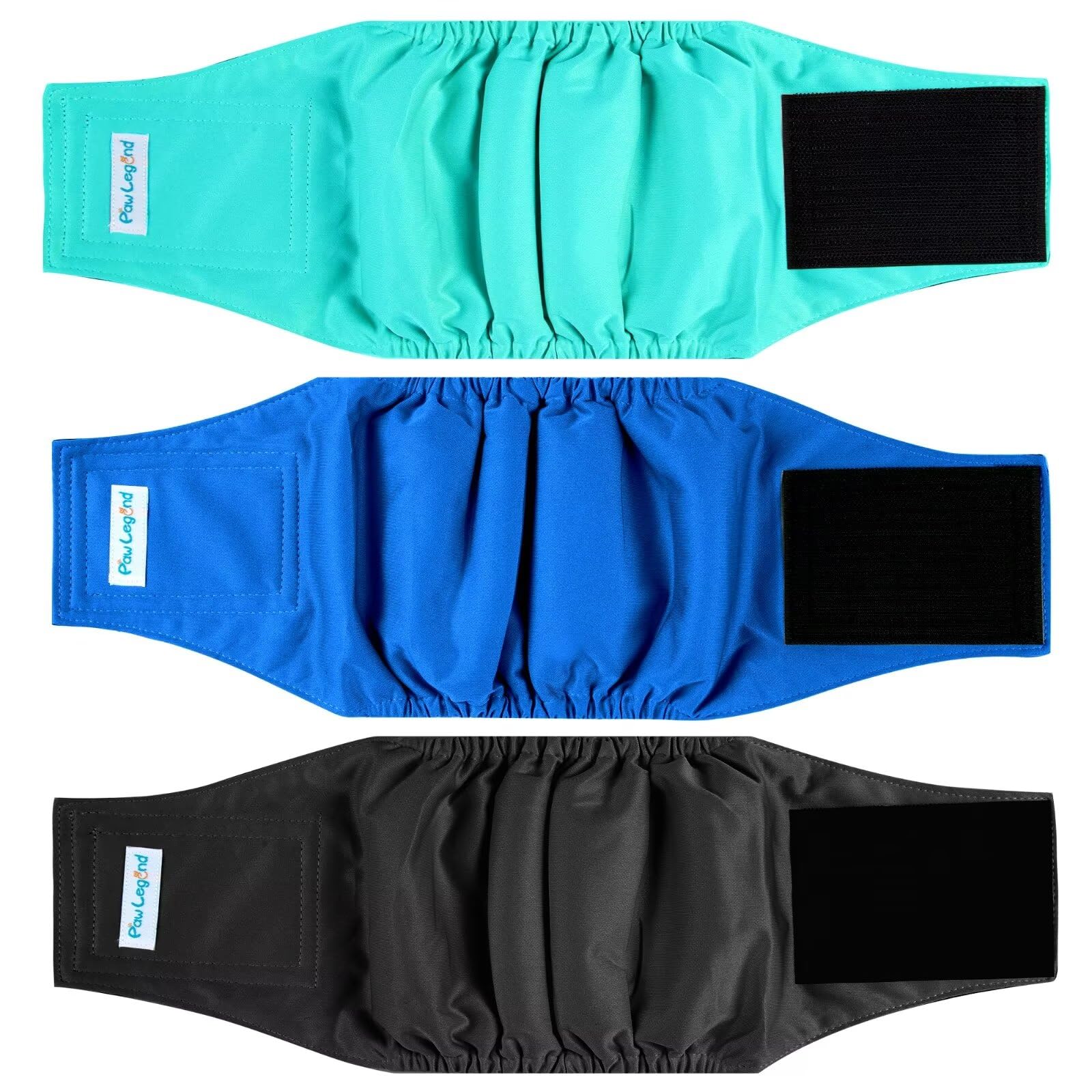 Paw Legend Washable Dog Belly Band Wrap Diapers For Male Dog | High Absorbing Puppy & Doggy Diapers Male (3 Pack,Blue,Aqua,Black,Large)