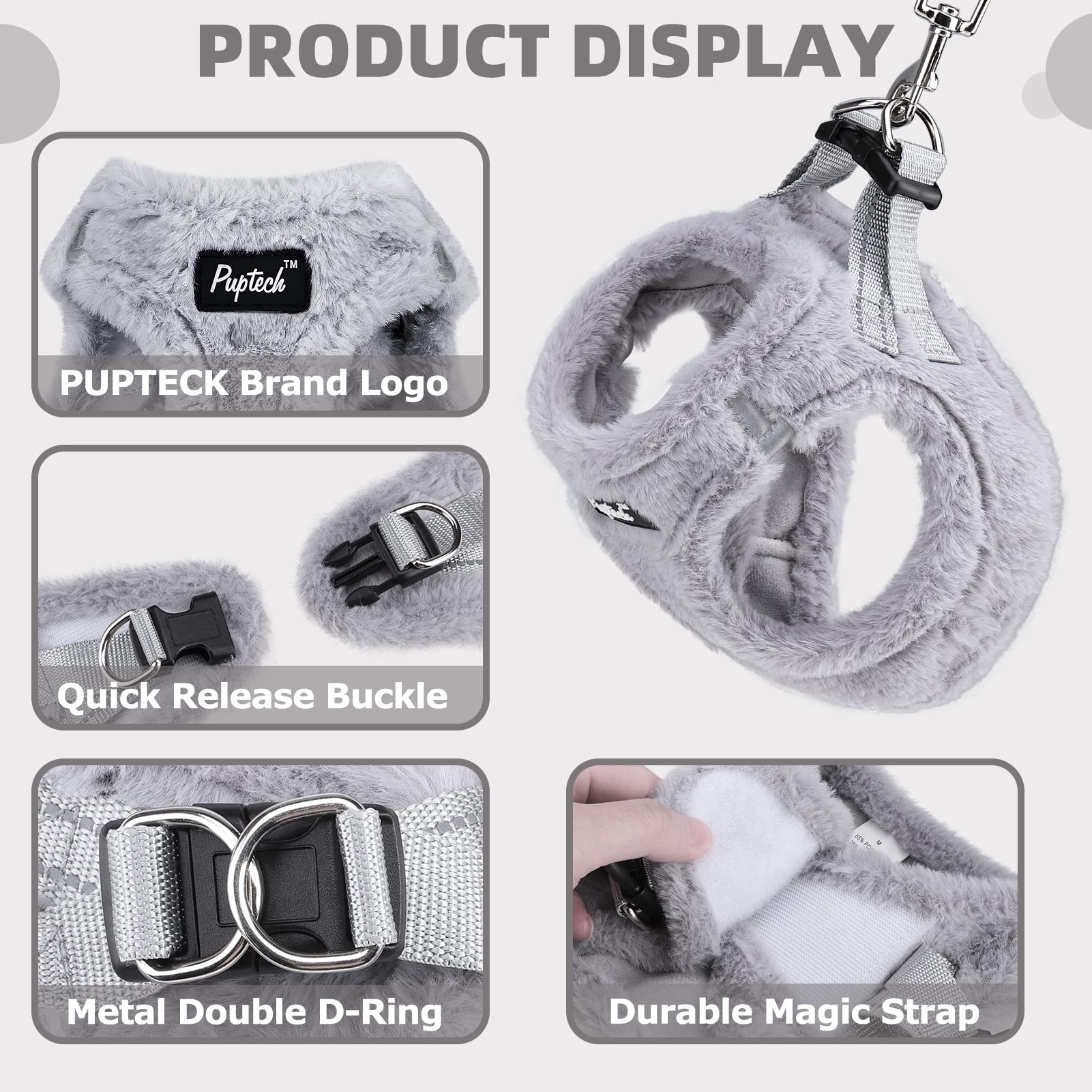 Pupteck Adjustable Pet Harness Collar And Leash Set Step In For Small Dogs Puppy And Cats Outdoor Training And Running, Soft Mesh Padded Reflective Vest Harness