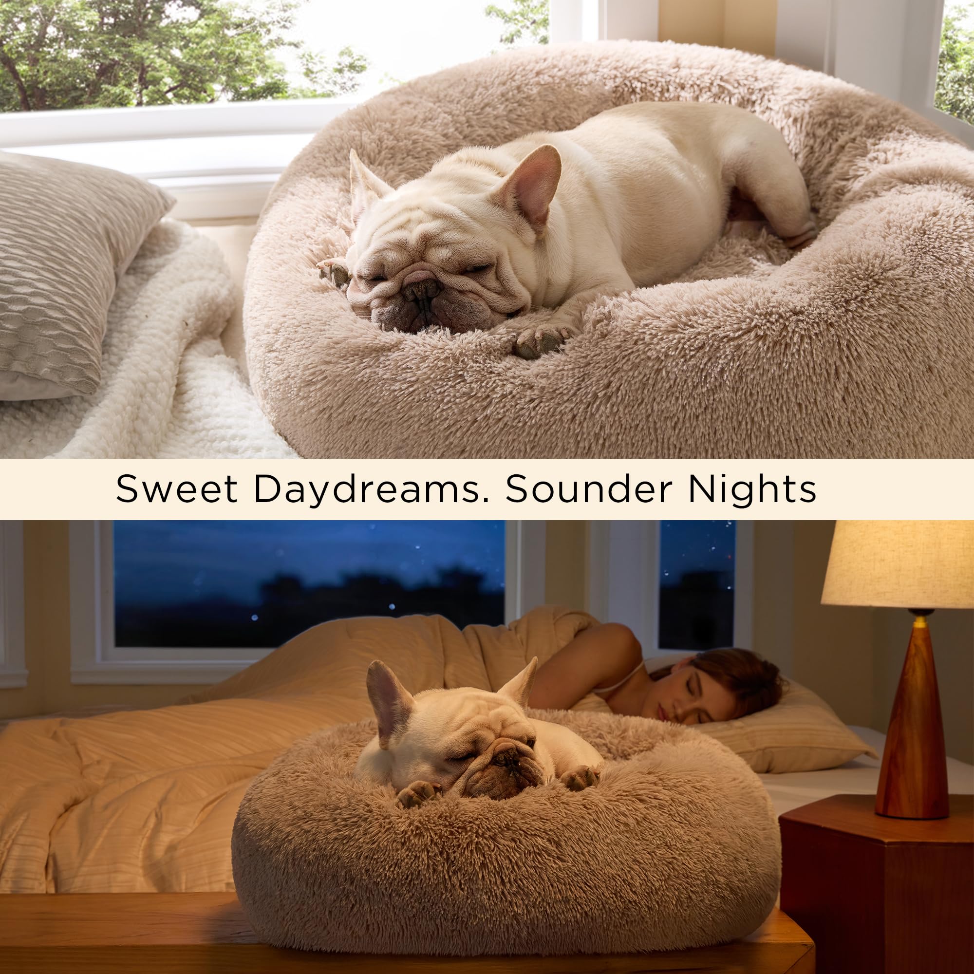 Bedsure Calming Dog Bed Medium Size Dog - Donut Washable Medium Pet Bed, 30 inches Anti-Slip Round Fluffy Plush Faux Fur Cat Bed