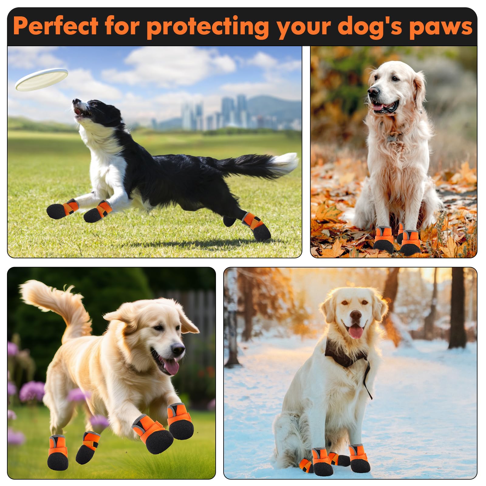 DOGOYS Dog Shoes, Outdoor Dog Boots Non-Slip Waterproof Dog Booties for Medium to Large Dogs 4Pcs for Winter Snowy Day, Summer H