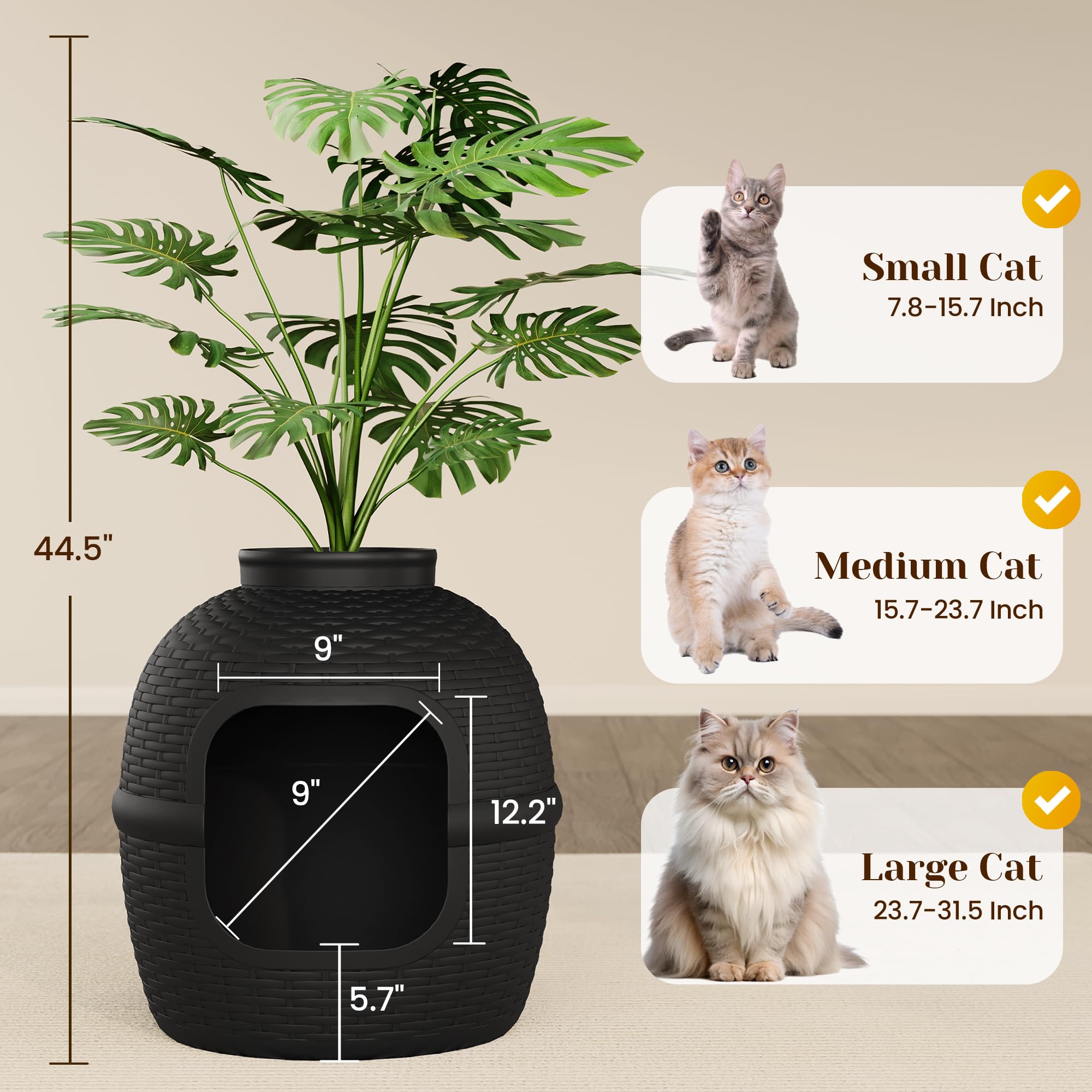 Hidden Litter Box With Faux Plant, Large Cat Litter Box With Rattan Pattern, Heavy Duty Pp Material Litter Box Enclosure Furnitu