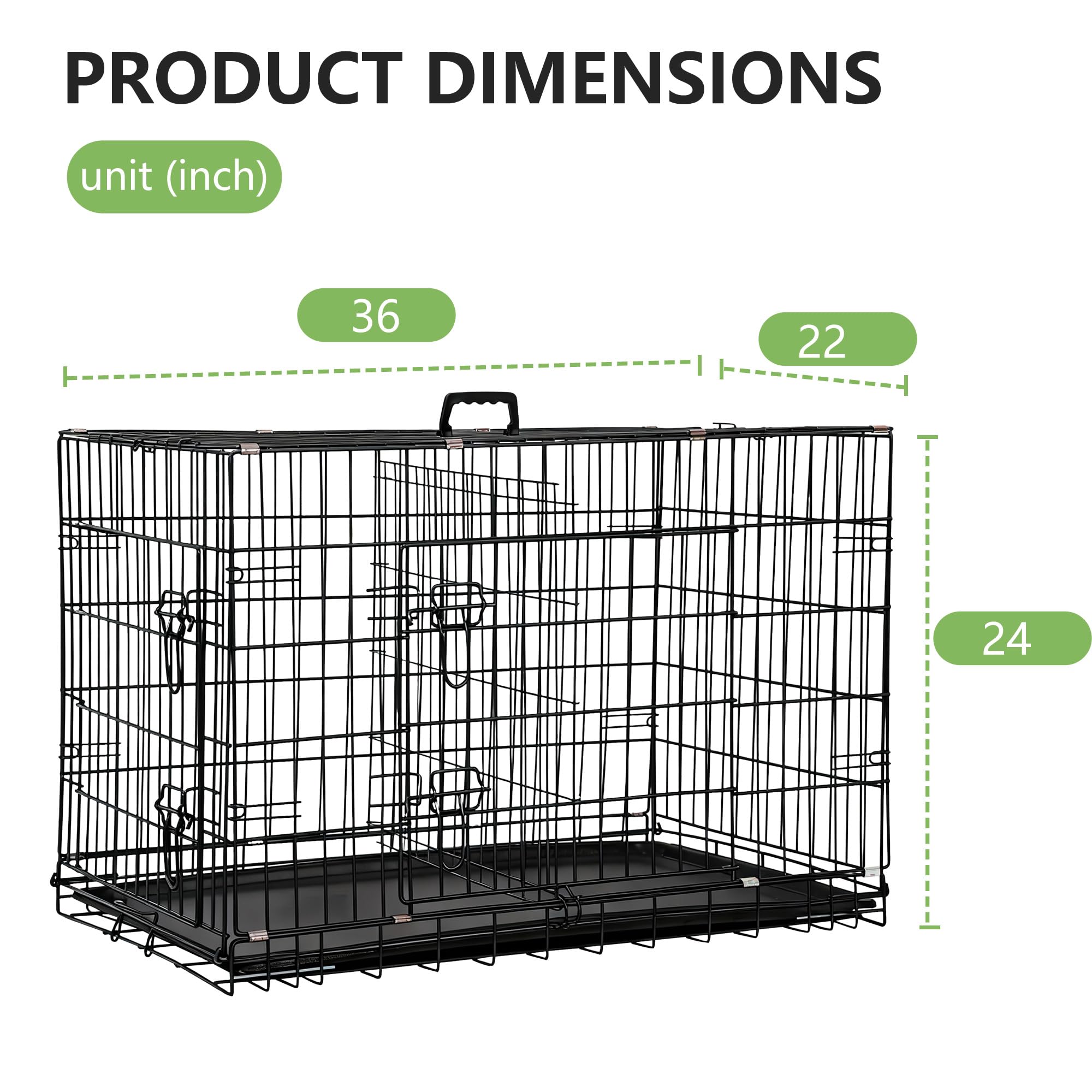 FDW Dog Crate 36-Inch Dog Cage Foldable Metal Kennel with Leakproof Tray Foldable Design Indoor Outdoor Use for Medium Dogs,Dark