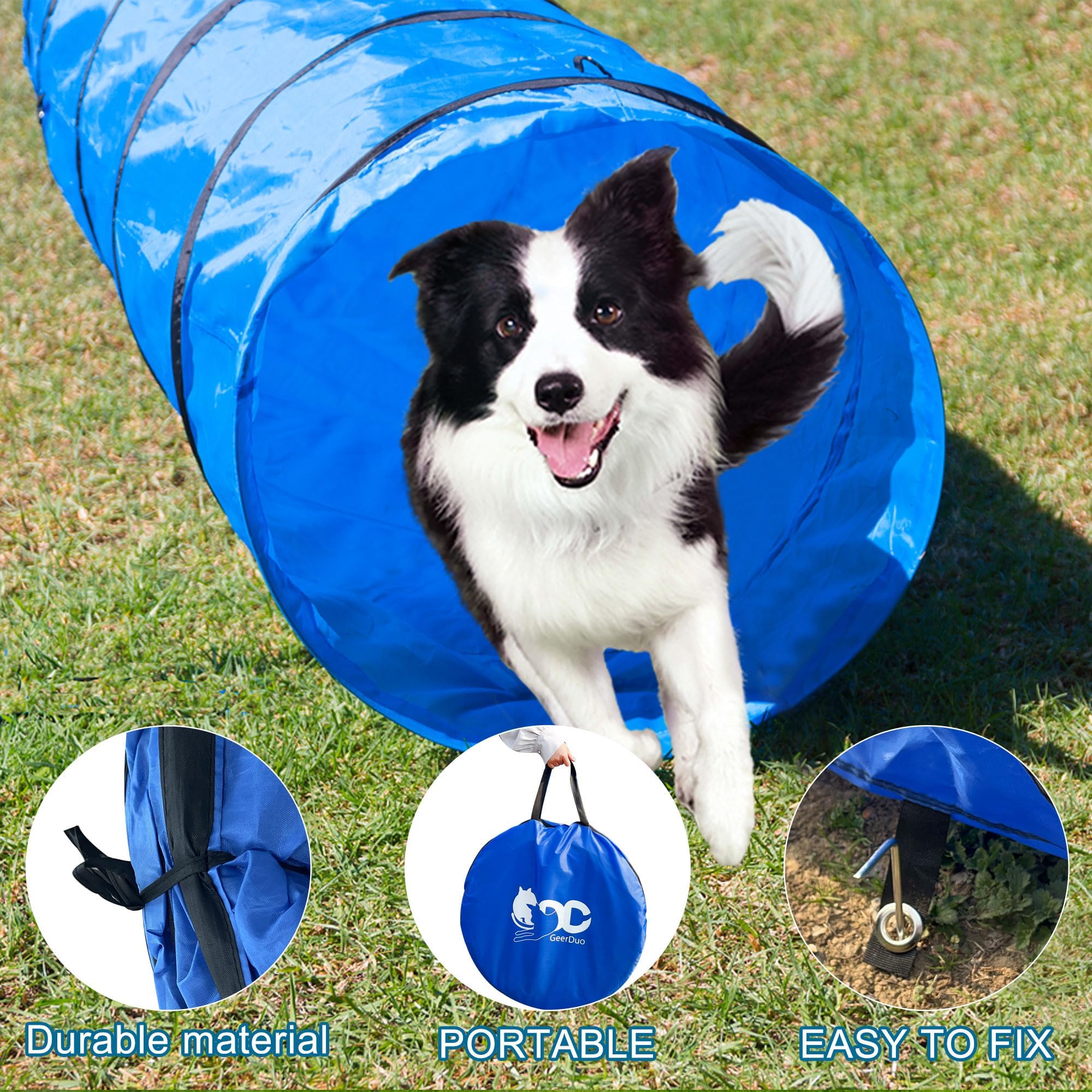 Geerduo Dog Agility Tunnel, Dog Agility Equipment, Dog Agility Training With Carry Bag (Blue)