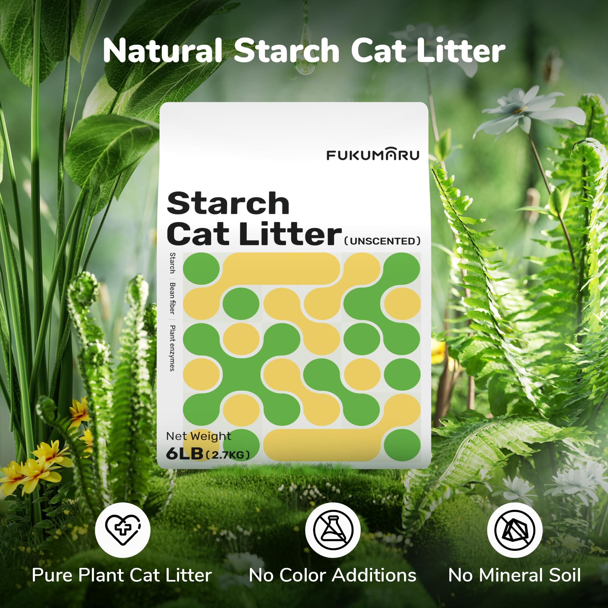 Fukumaru Cassava Cat Litter, Strong Clumping Cat Litter Bulk, Plant-Based Natural Ingredients, Non-Stick Base, Low Dust, 24/7 Od