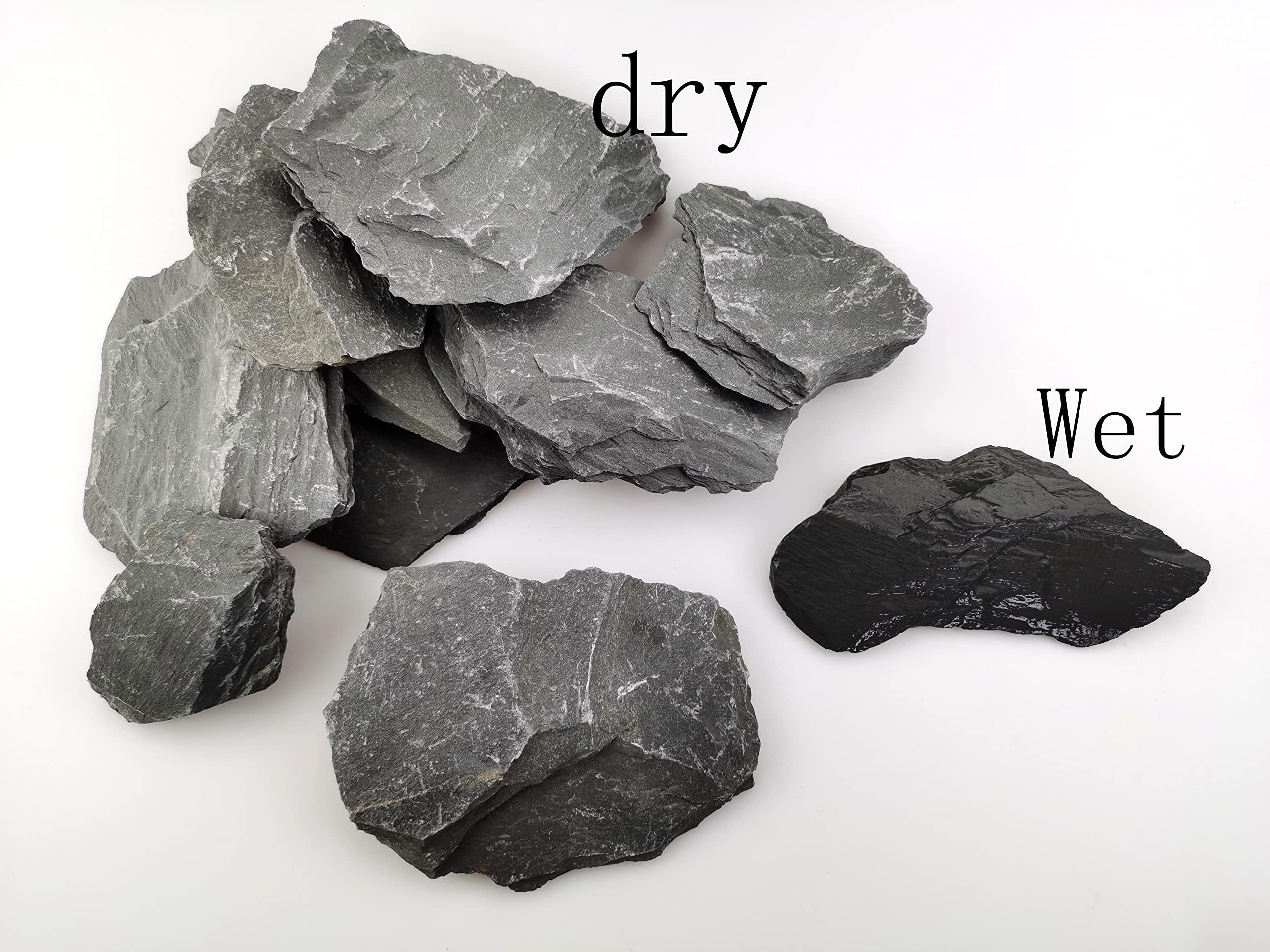 Voulosimi Natural Slate Rocks 1-3 inch, PH Neutral Stone for Aquariums, Landscaping, Tank Decoration - 3.5 lbs