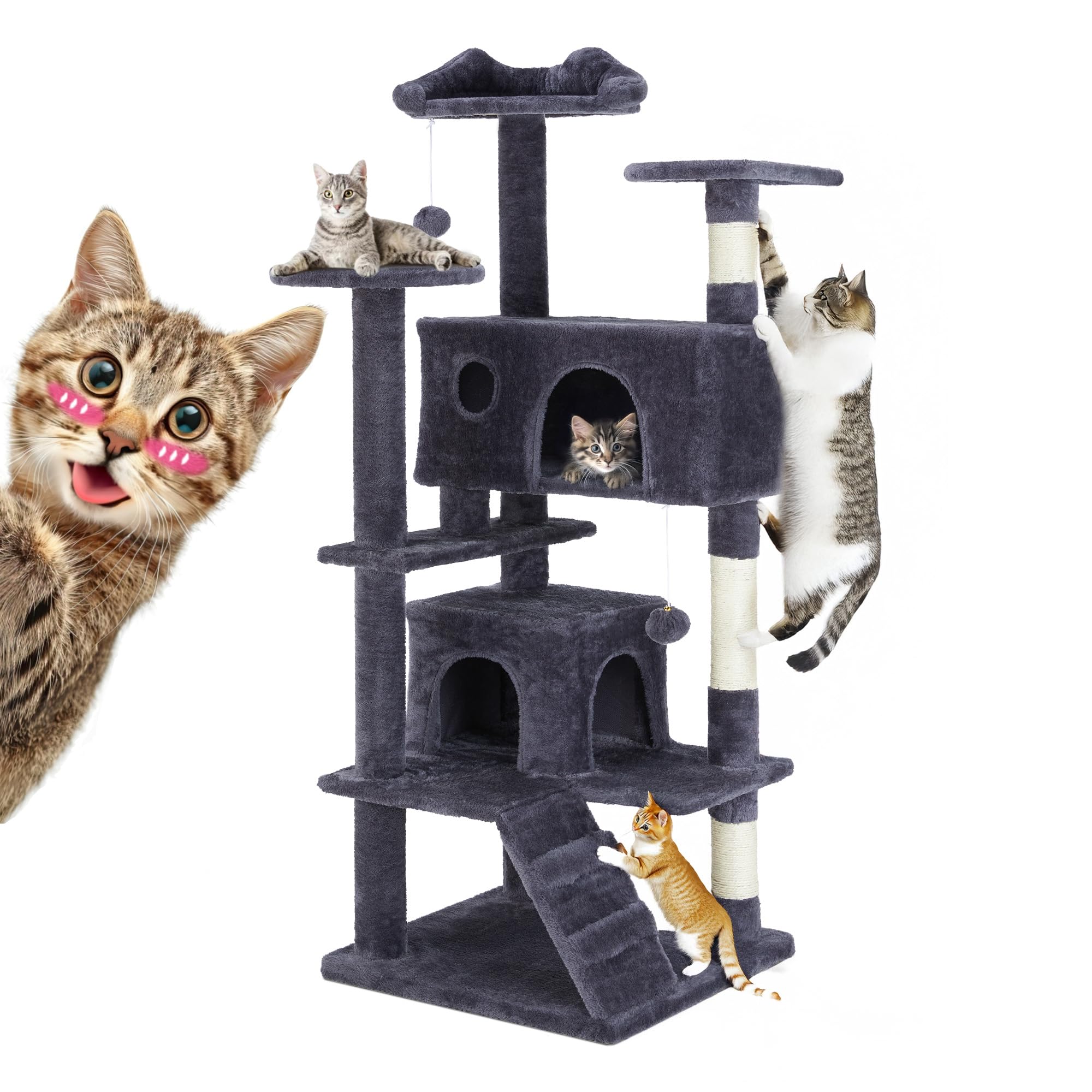54 Inches Multi-Level Cat Tree Tower, Cat Tree Tower Furniture Activity With Scratching Post, Cats House Play, Toys And Condo Fo