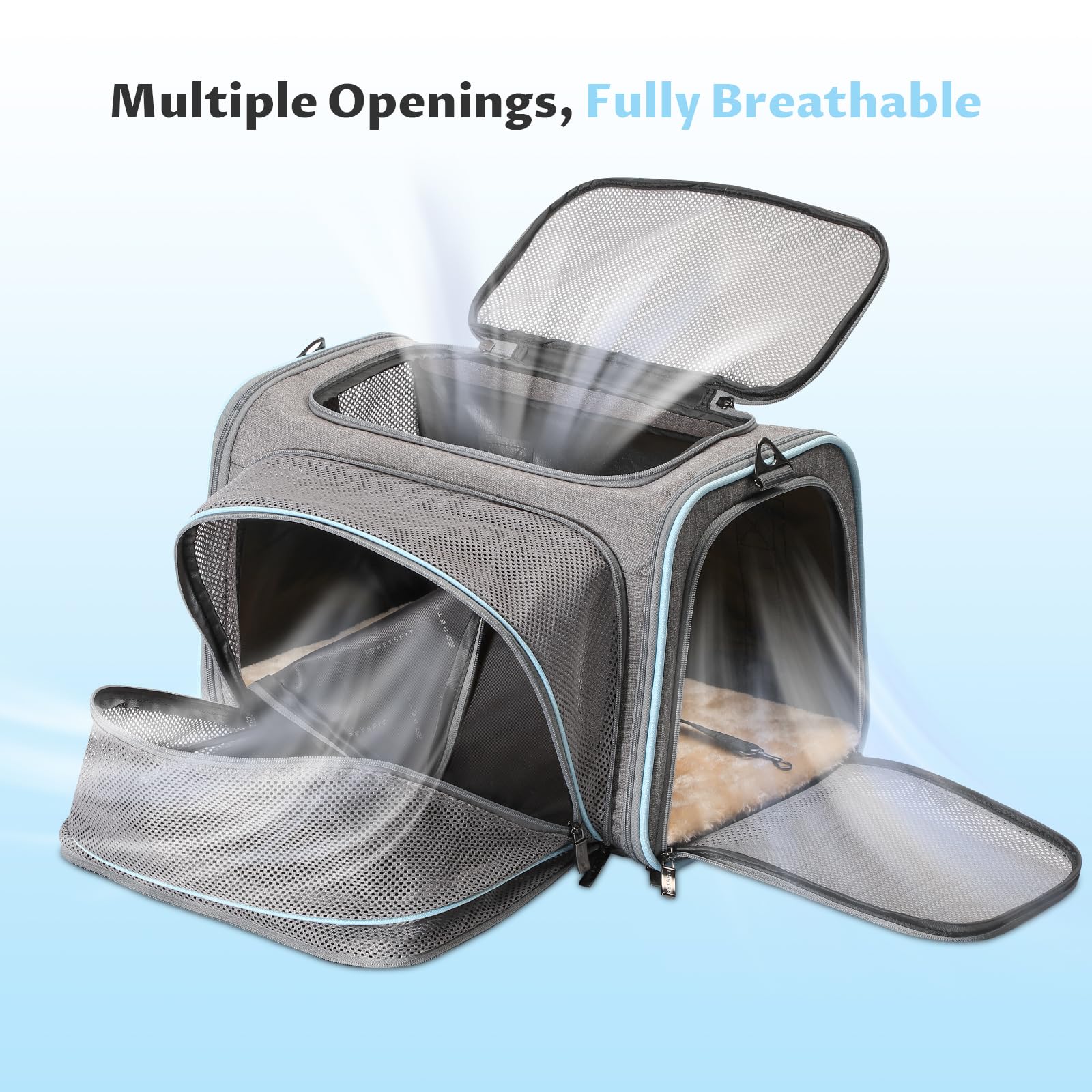 Petsfit Small Cat Carrier Soft Airline Approved Expandable Carrier For Kitten Puppy Bunny, 16''X10''X9