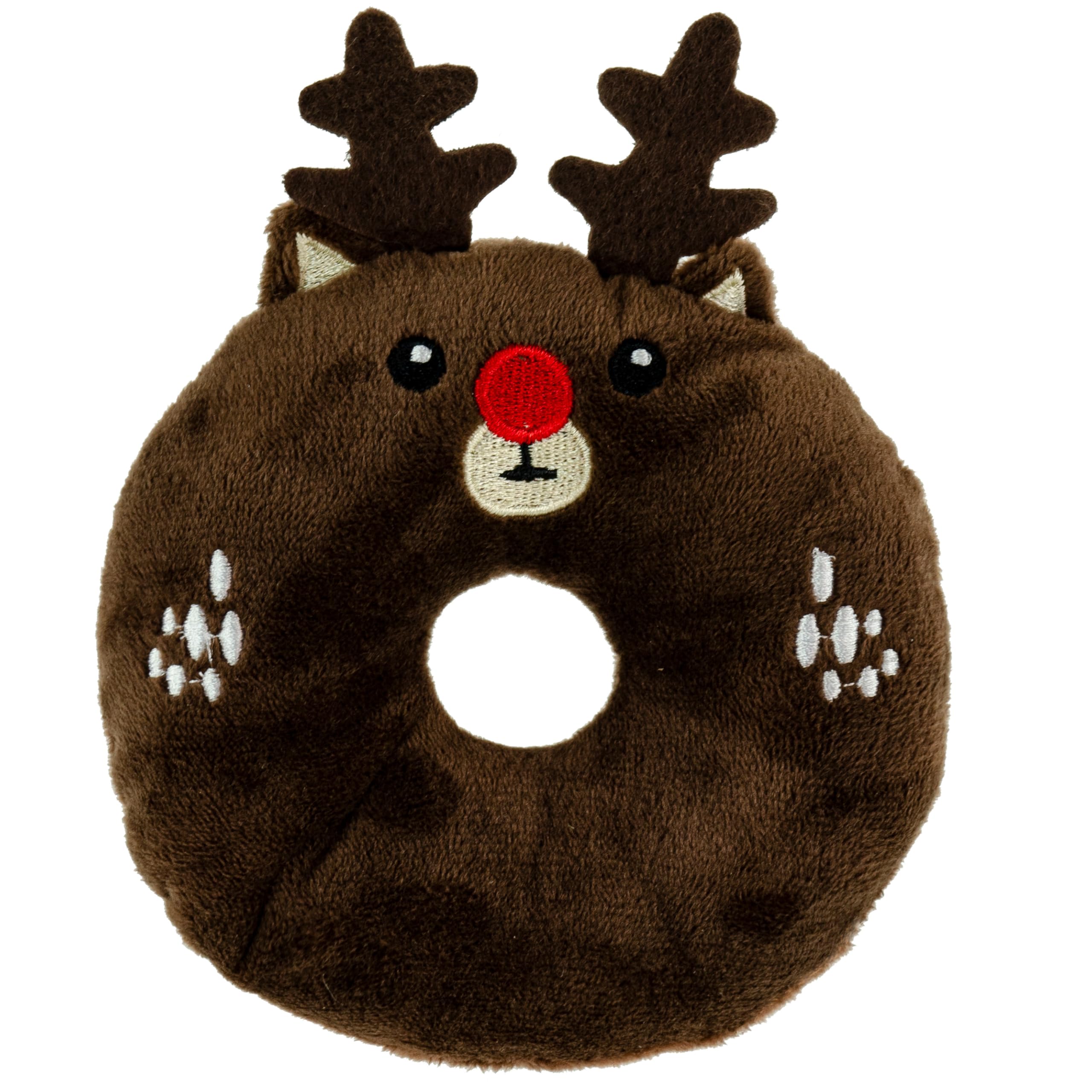 Giftable World Holiday Plush Pet Toy Fun For Christmas Designs With Squeaker Dog Chew Toy (4'' Polar Bear & Reindeer Donut 2 Pcs