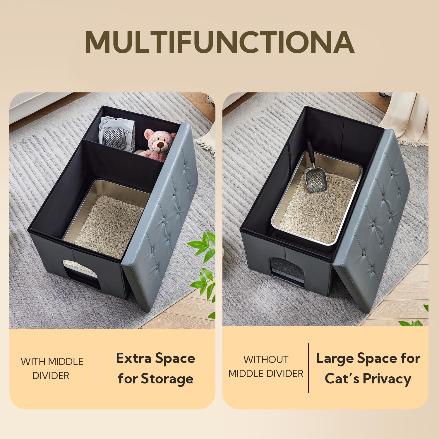 Meexpaws Cat Litter Box Enclosure Furniture Hidden, Cat Washroom Bench Storage Cabinet | Extra Large 36'' X 20'' X 20''| Dog Proof | Waterproof Inside/Easy Clean | Easy Assembly | Odor Control(Grey)