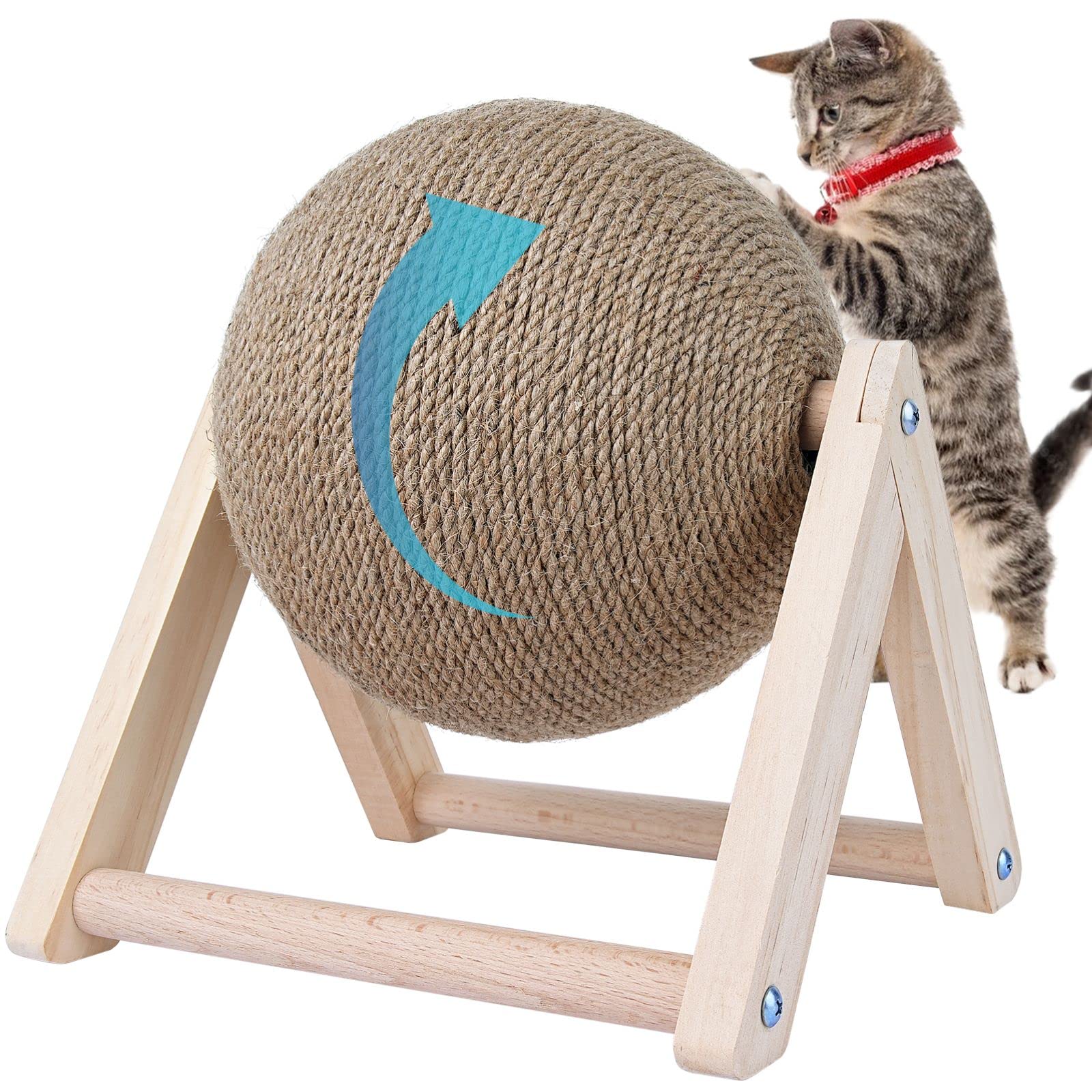 Battipaw Cat Scratcher, Rabbit Scratching Ball, Natural Sisal Scratcher, Spinning Cat Ball, Solid Wood Scratching Toy For Cats &