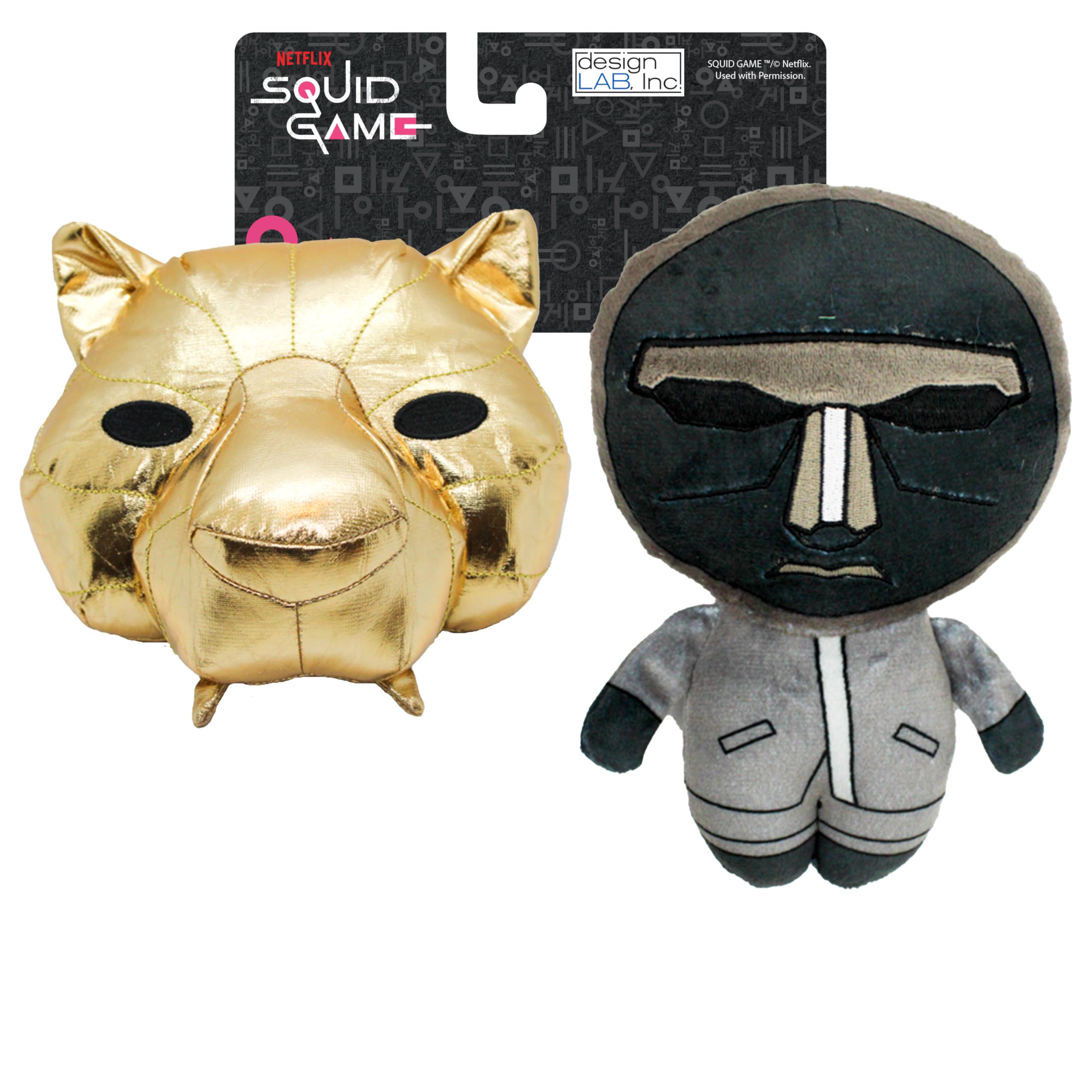 Design Lab, Inc. Squid Game Official Merchandise | Collectible Dog Toys | Hwang In-Ho & Vip Mask | Squeaky Plush Toy For Interac