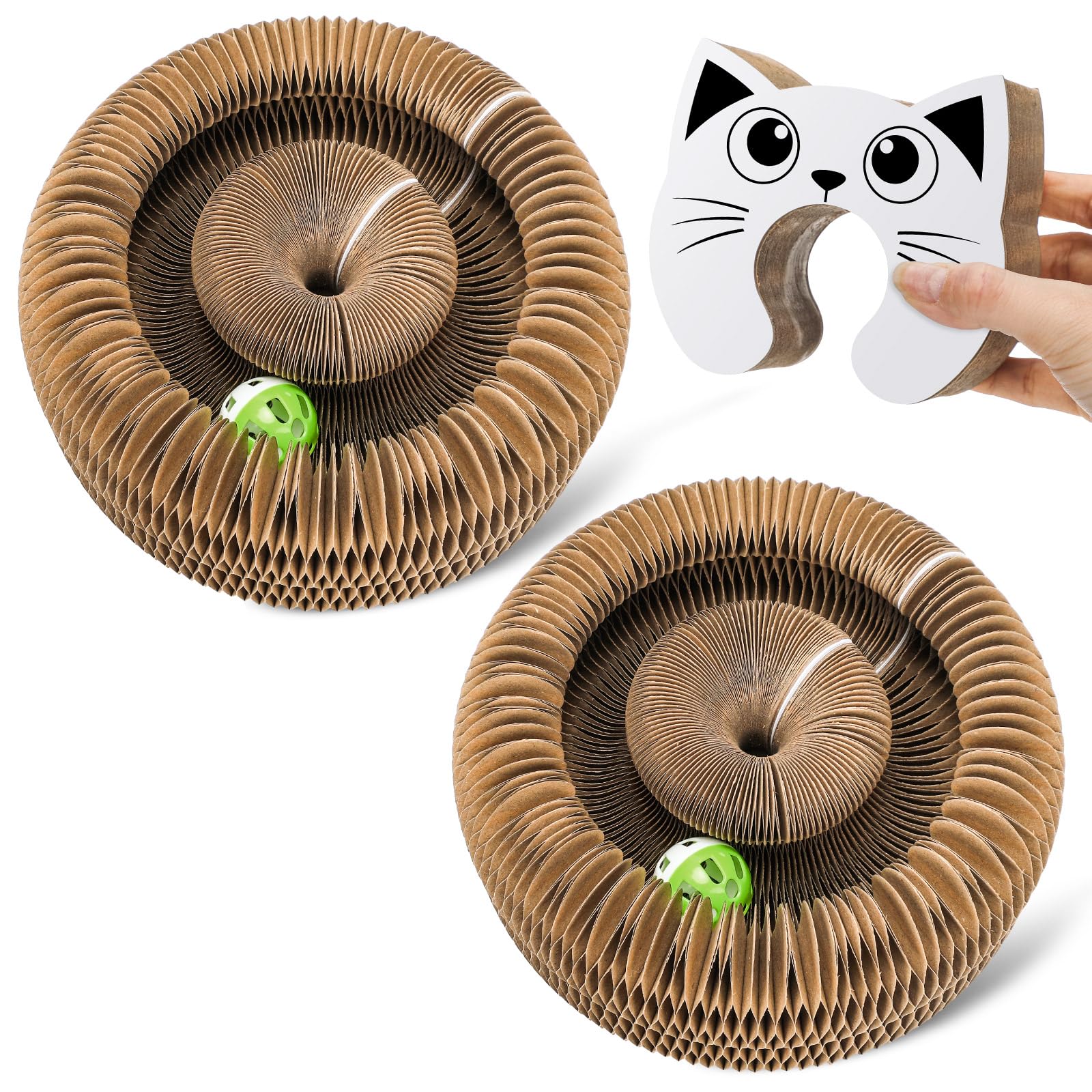Dansydaisy 2 Pcs Cat Toy Cat Head Magic Organ Cat Scratch Board, Reversible Retractable Accordion Ball Track Cats Toys For Grind