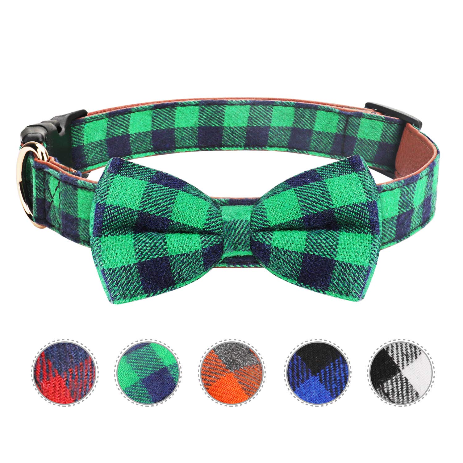 Dog Bow Tie, Vaburs Dog Cat Collar With Bow Tie Buckle Light Plaid Dog Collar For Dogs Cats Pets Soft Comfortable,Adjustable (S, Green)