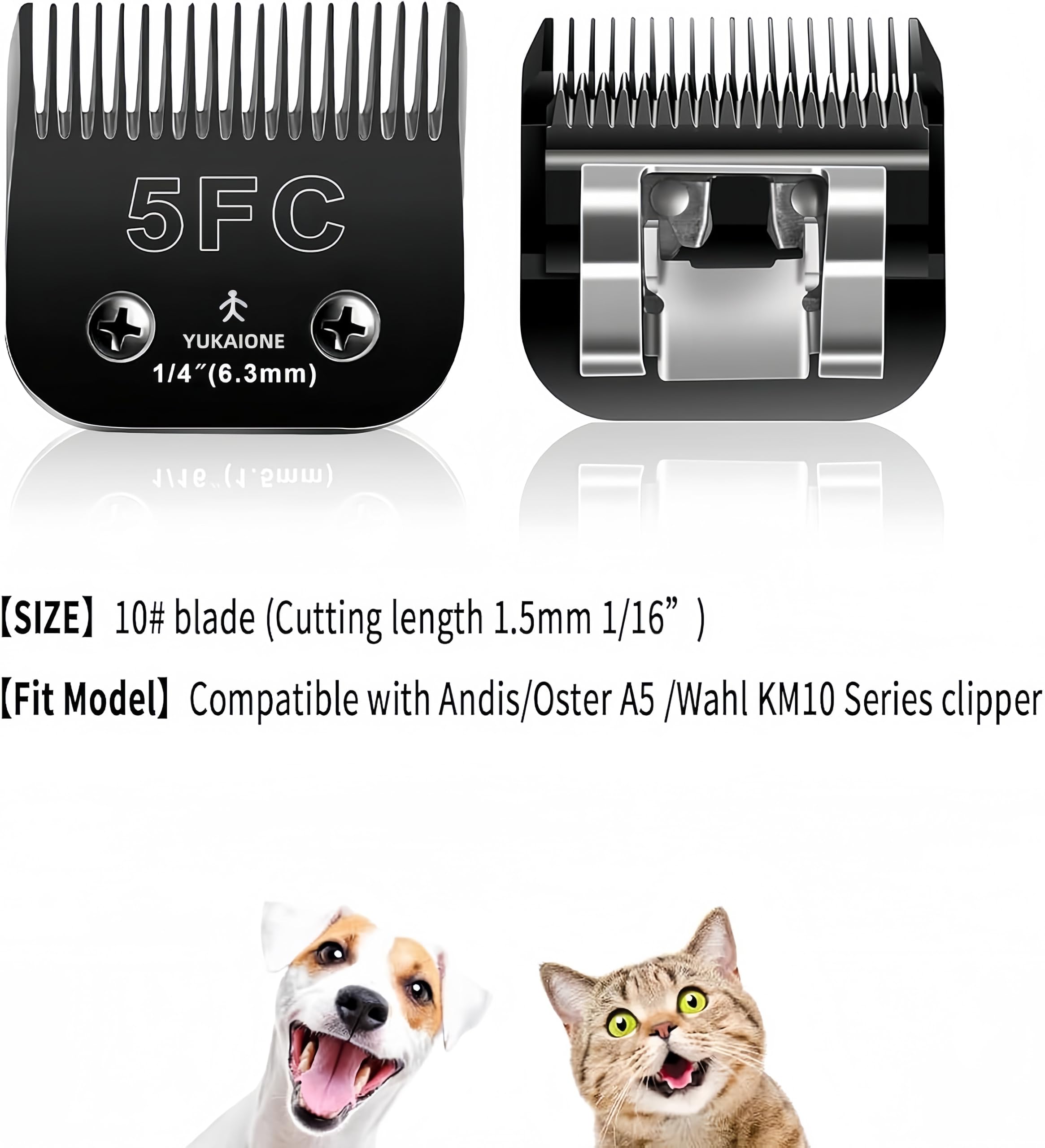 Yukaione 5F Dog Clipper Blade: Titanium Coated Sk2 Steel, Universal Fit For Andis, Oster A5, Wahl Km - 1/4 Cut For Dogs & Cats