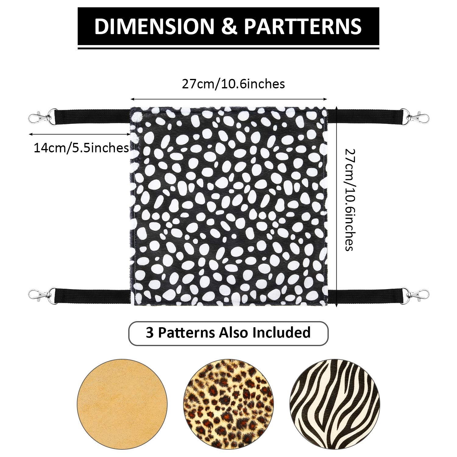 4 Pieces Rat Hammock Ferret Hammock Rat Toys Guinea Pig Cage Hammock Rat Hammock For Cage Rat Cage Accessories(Leopard, Zebra, Black And White Dots, Camel)
