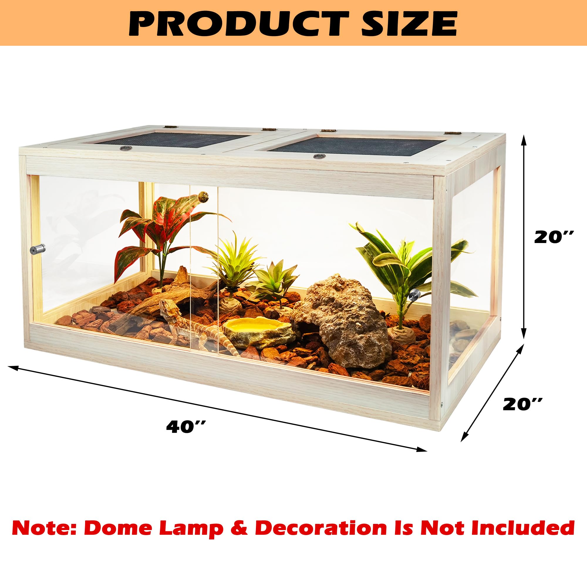 Prolee Bearded Dragon Tank 63 Gallon, Lizard Tank, Reptile Tank With Metal Mesh Roof Door, Snake Tank With Lock Design, 40'' Lon