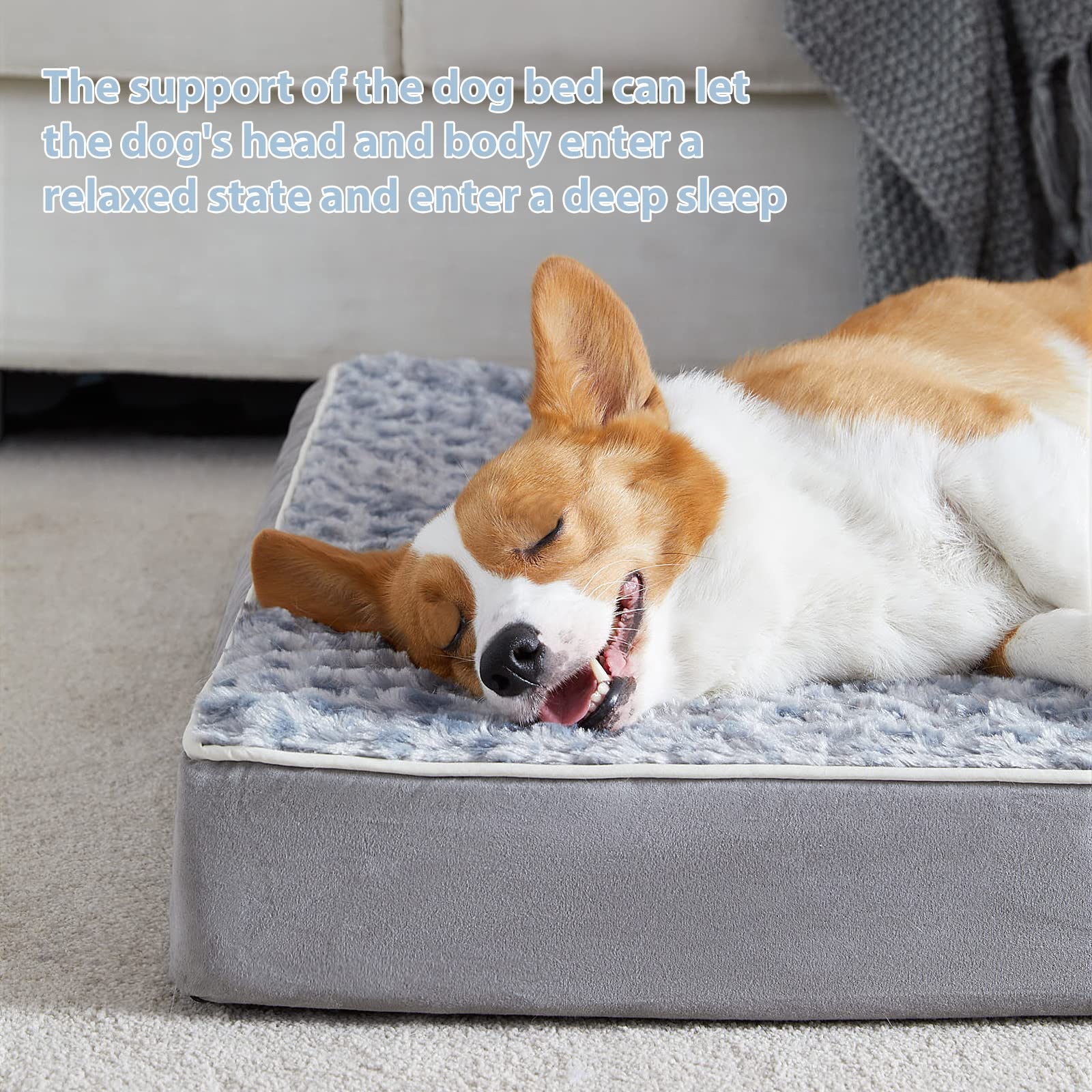 Wnpethome Orthopedic Large Dog Bed, Dogs Bed For Large Dogs With Egg Foam Crate Pet Bed With Soft Rose Plush Waterproof Dog Bed Cover Washable Removable(Dog Bed Large 36 X 27 X 3 Inch Grey)
