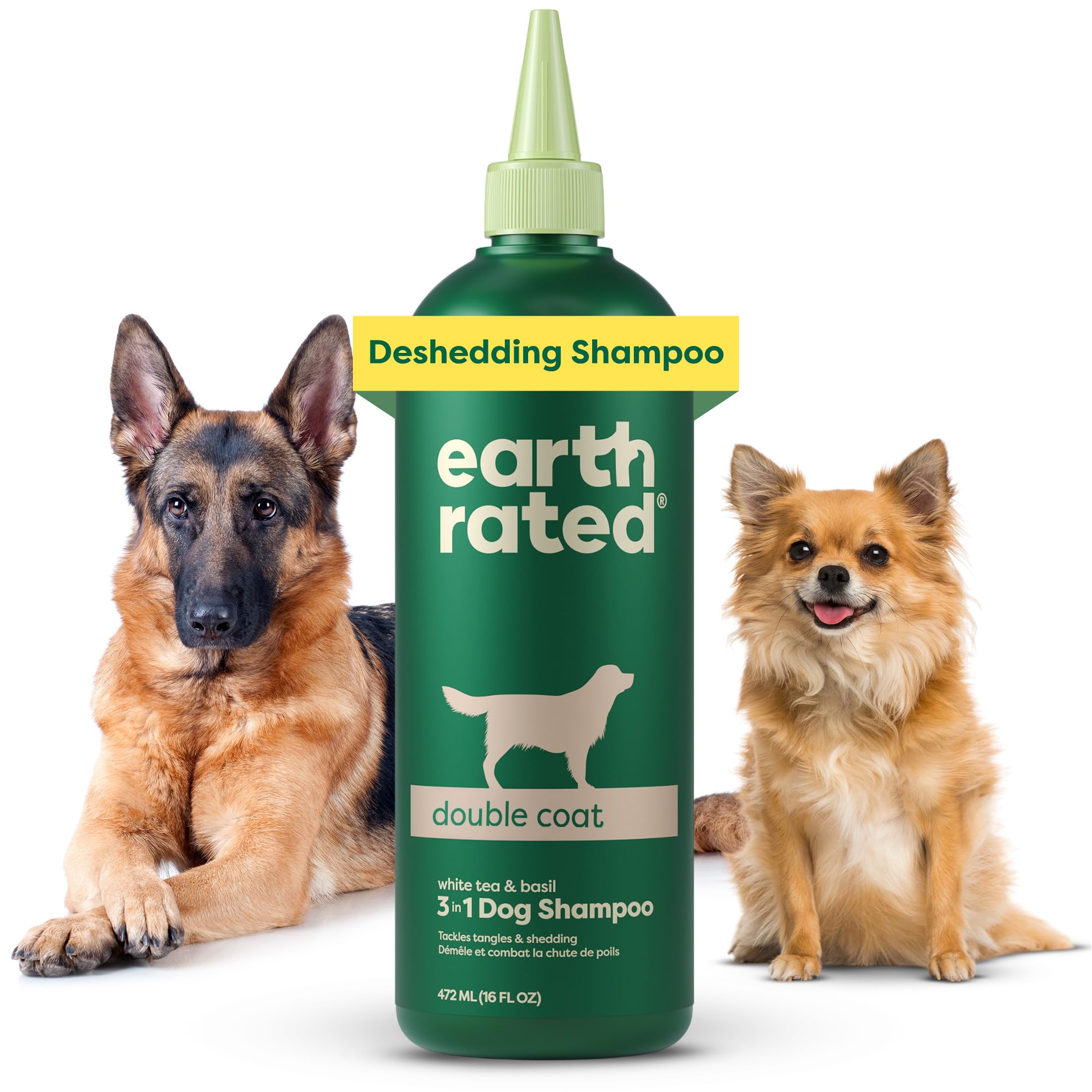 Earth Rated 3-In-1 Dog Shampoo, Conditioner And Deodorizer, For Double-Coated Dogs And Puppies To Tackle Tangles And Shedding, Refreshing White Tea And Basil Scent, 16 Oz
