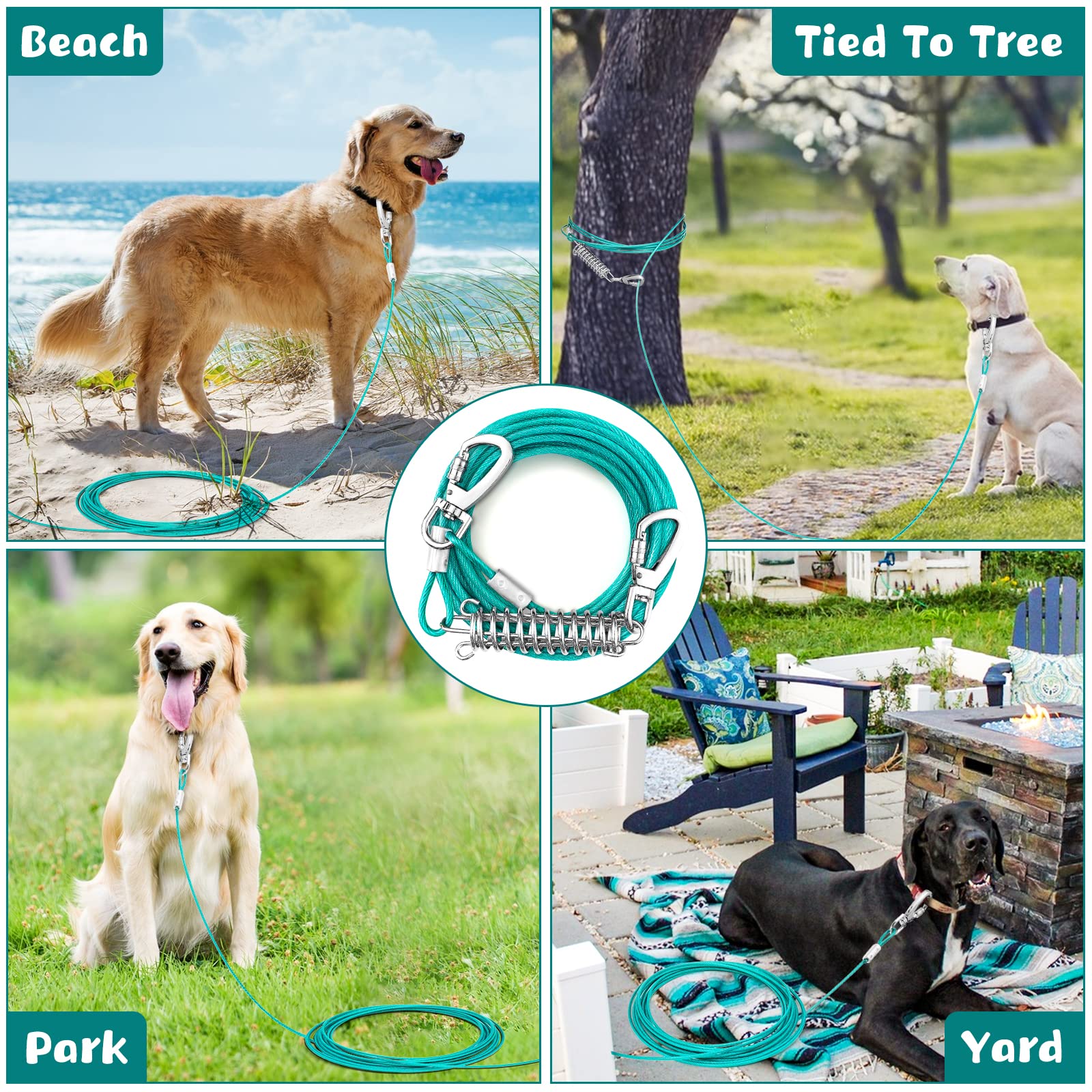 Tie Out Cable For Dogs, 50Ft Dog Leads For Yard Chew Proof, Heavy Duty Dog Tie Out Cable For Large Dogs Up To 125Lbs, Durable Dog Runner For Yard Or Camping