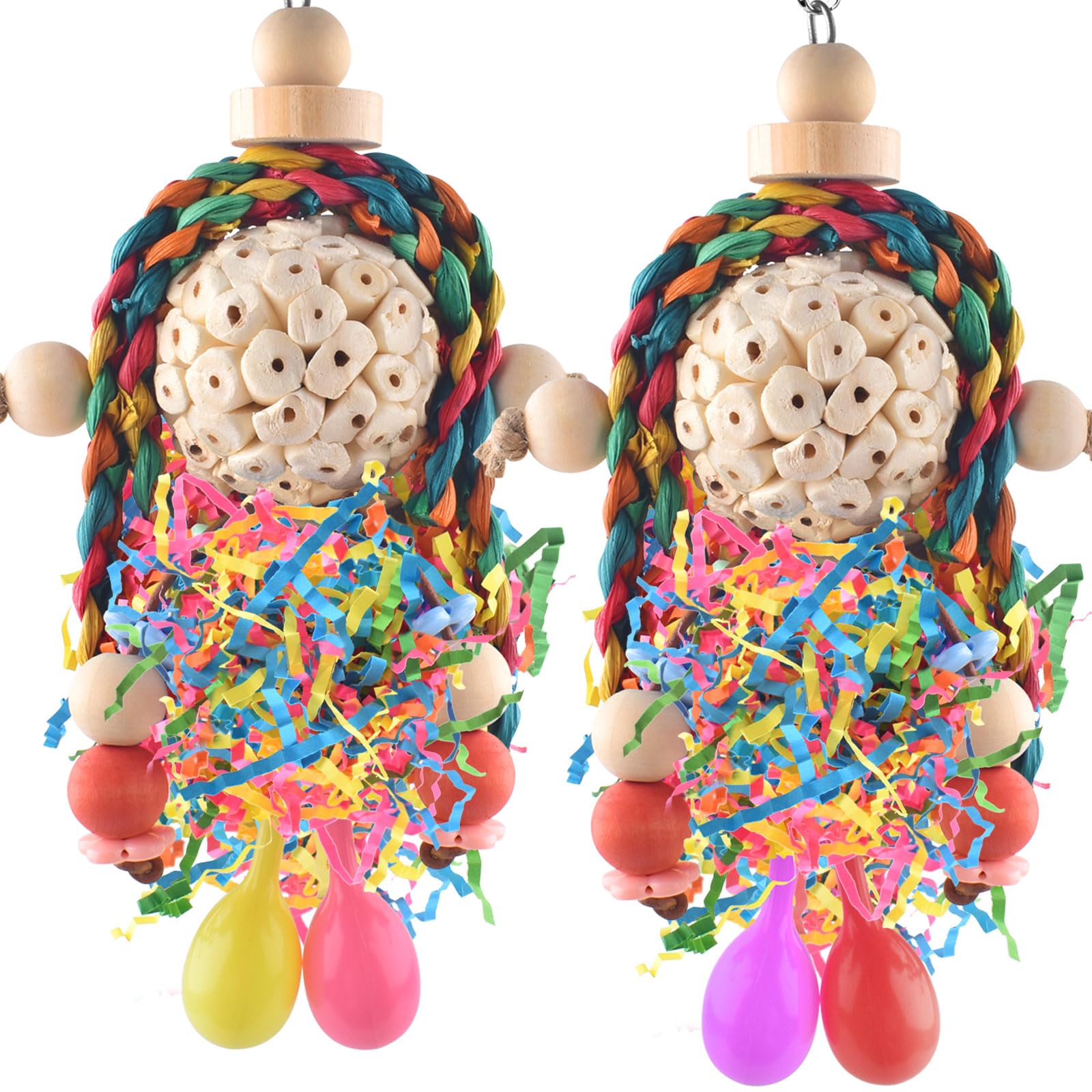 Bissap Conure Toys, 2Pcs Bird Parrot Foraging Shredder Hanging Toys Sola Balls With Sand Hammer For Small Parrots Parakeets Conu