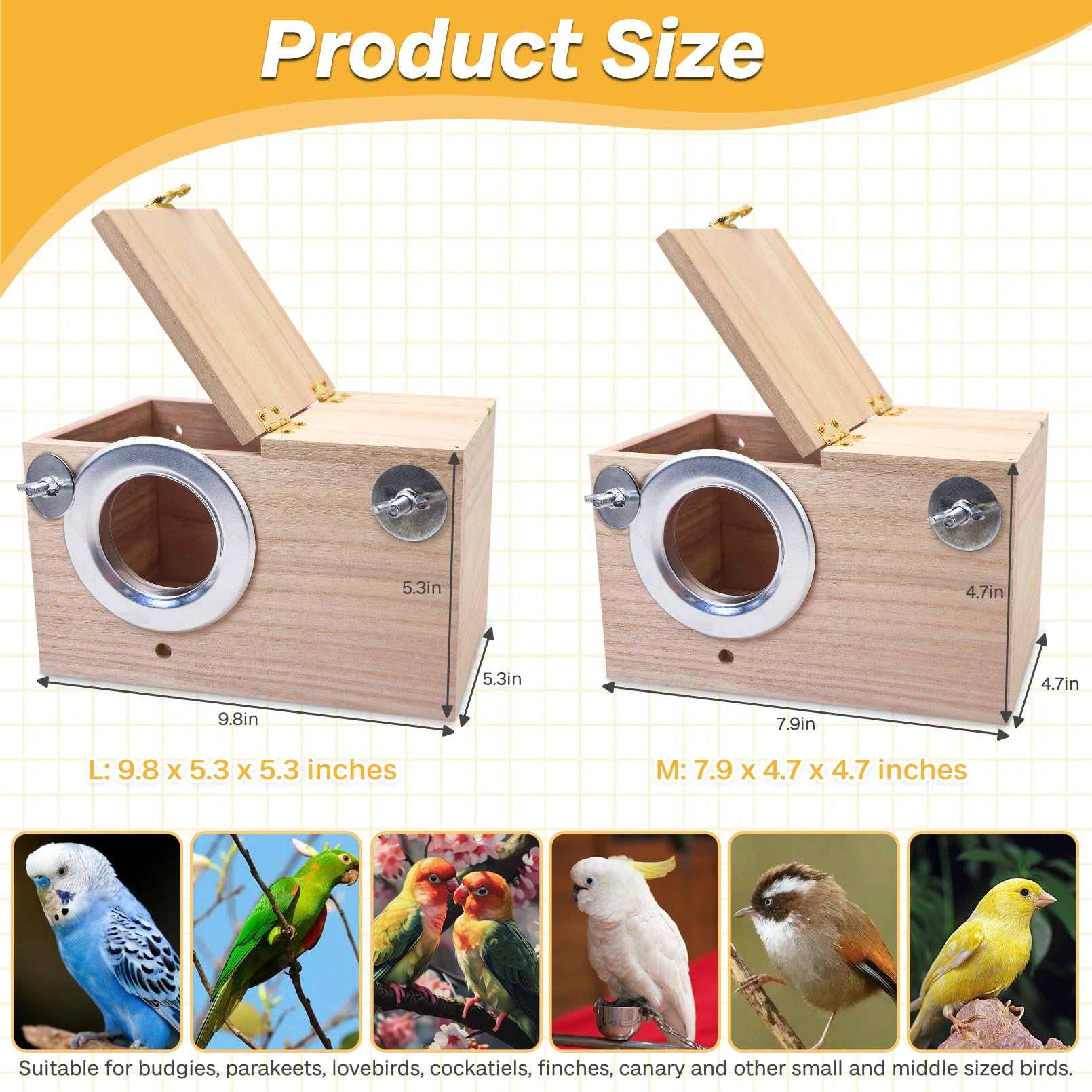 PINVNBY Parakeet Nesting Box Bird House for Cage Wood Mating Box Bird Breeding Box for Lovebirds, Cockatoo, Budgie, Finch, Canar