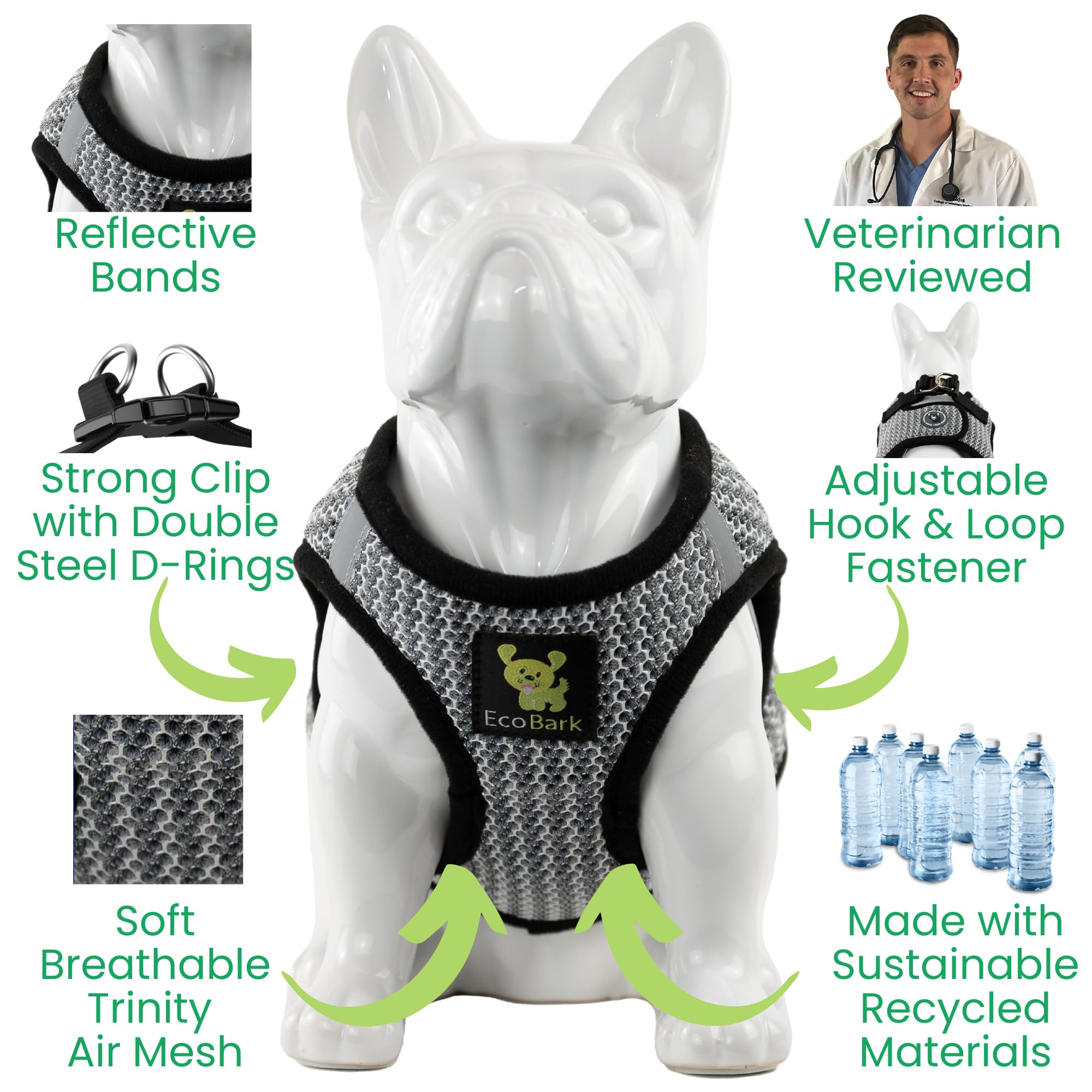 EcoBark Step in Dog Harness Reflective Soft Ultra Padded Mesh Dog Harnesses for Small, and Medium Breed Dogs Eco-Friendly Comfor