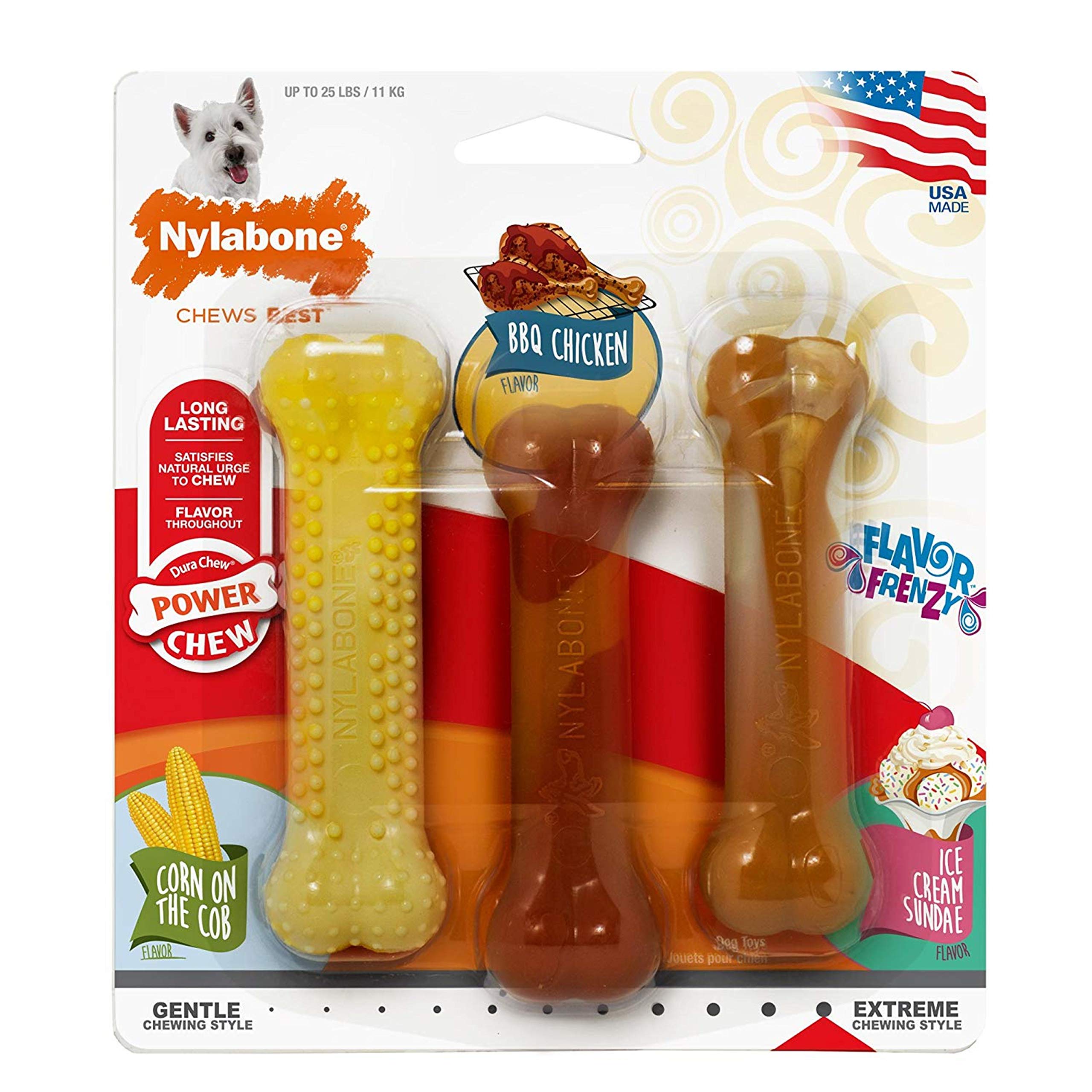 Nylabone Flavor Frenzy Power Chew Triple Pack Chicken, Corn & Ice Cream Sundae Small/Regular (3 Count)