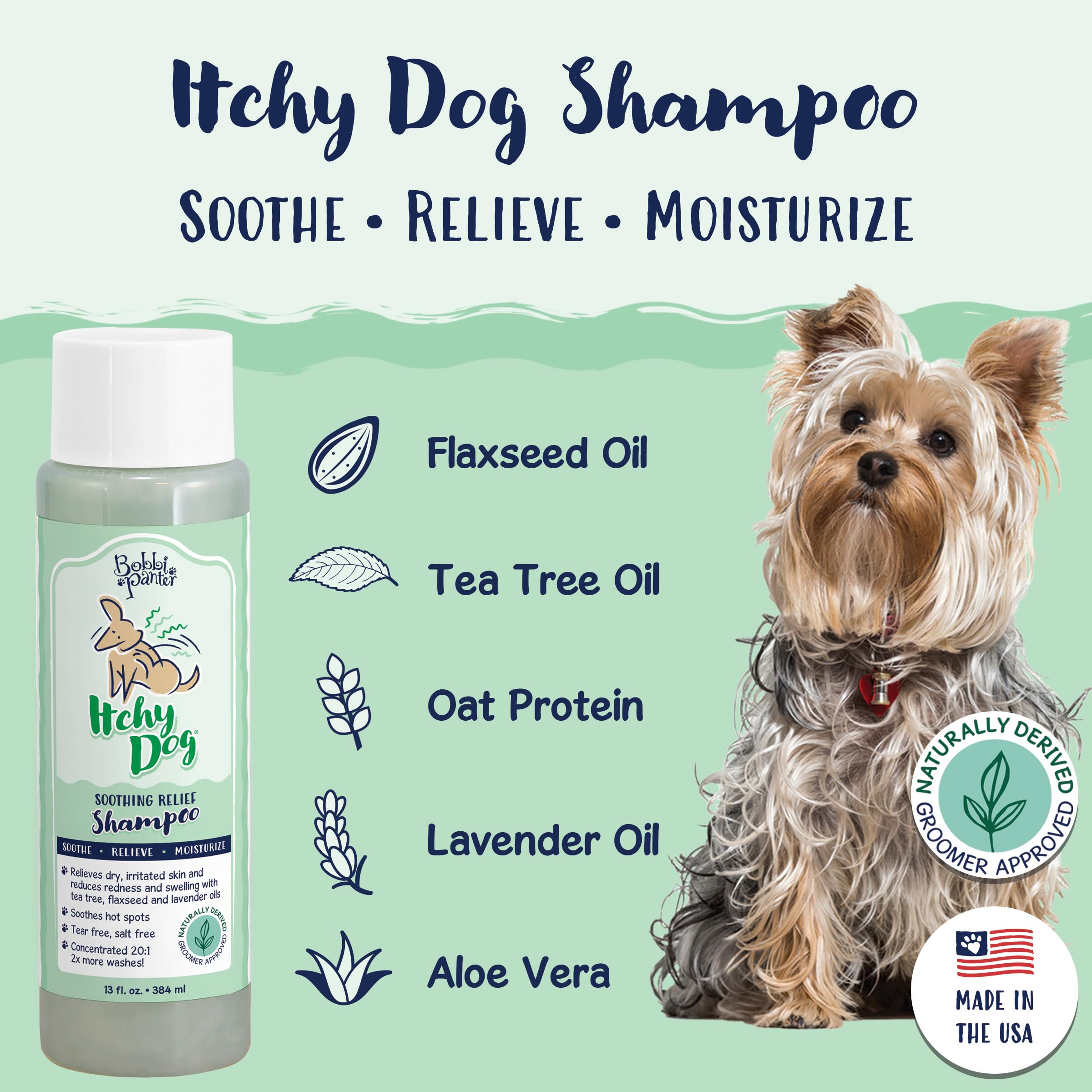 Bobbi Panter Itchy Dog Shampoo For Soothing Skin Relief, Naturally Derived Ingredients, Tear-Free, Salt-Free, Paraben-Free, Ph-B