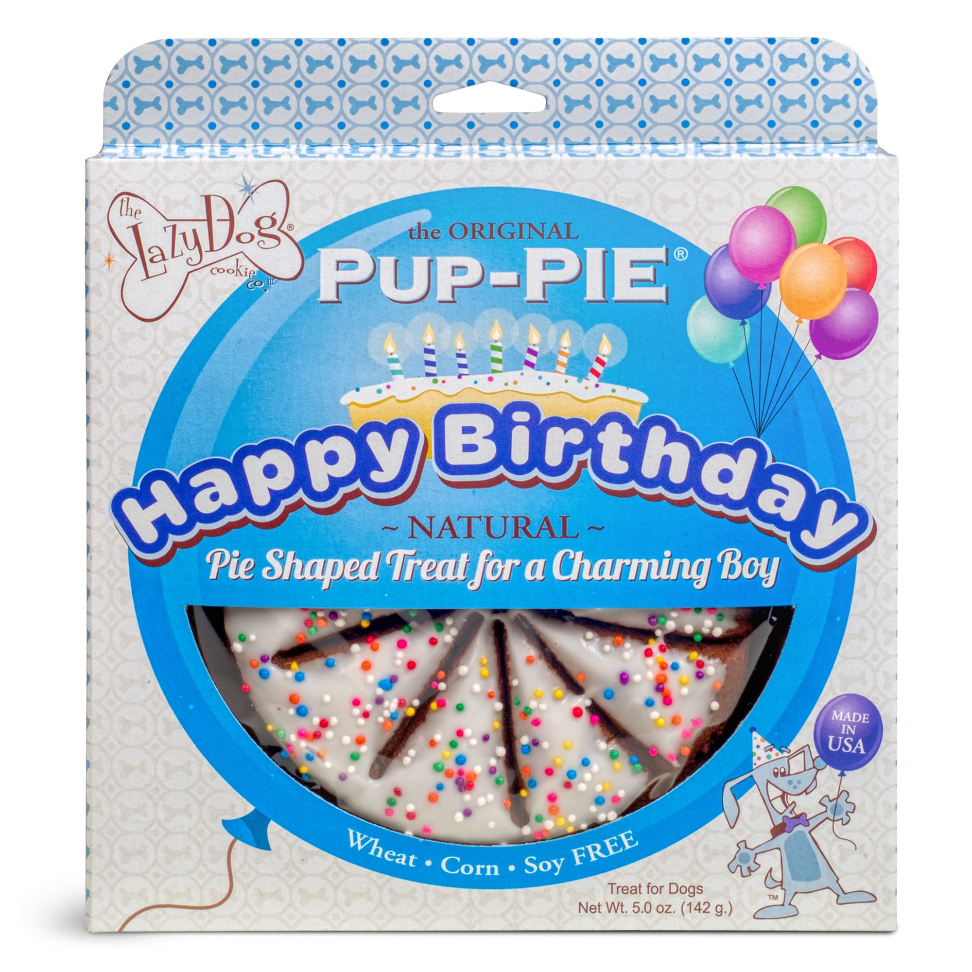The Lazy Dog Cookie Co. - Original Pup-Pie - Happy Birthday Dog Treat for a Charming Boy, 5 oz with Bag of 5oz Birthday Cake Bit