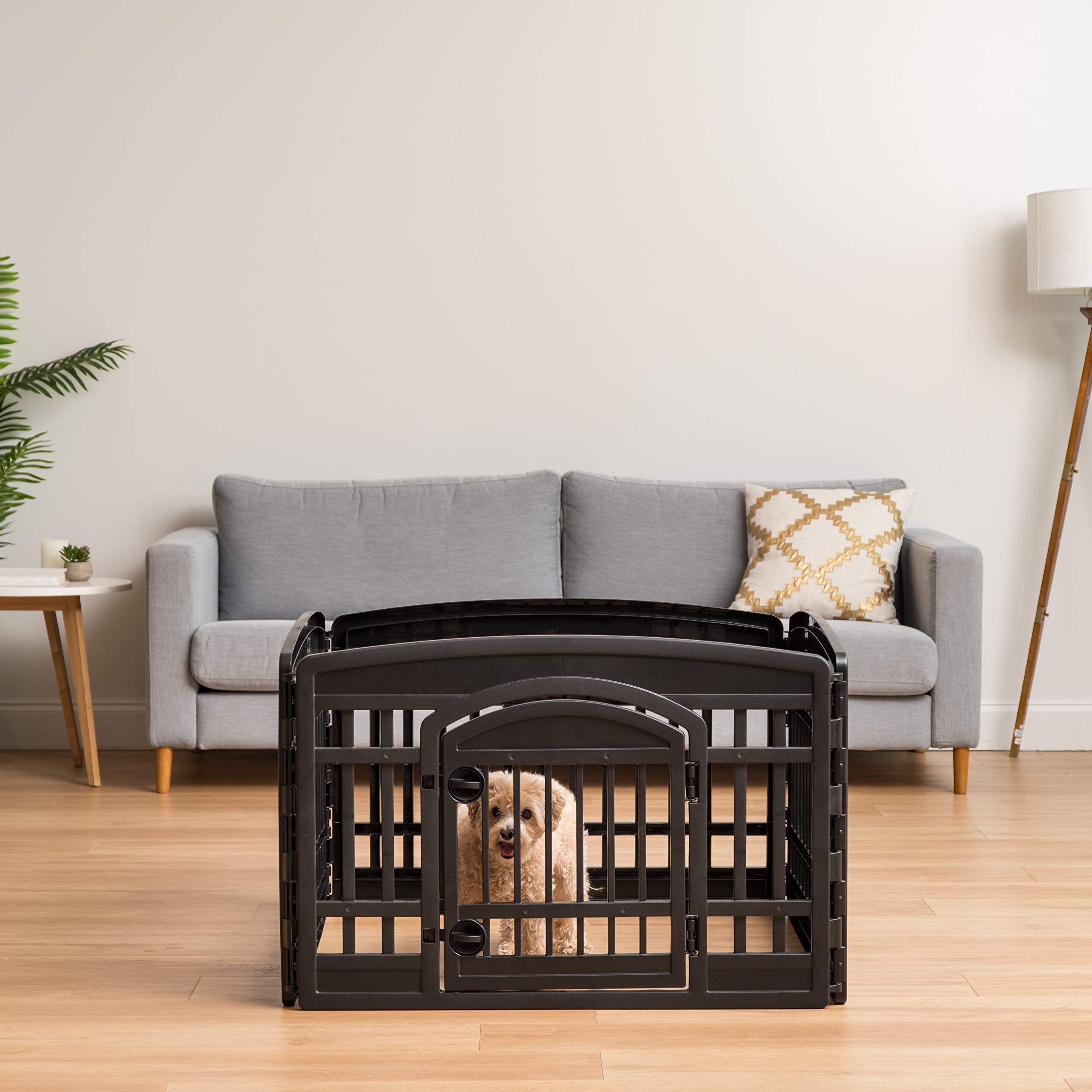 Iris Usa 24' 4-Panel Pet Playpen With Door, Dog Playpen For Puppy Small Dogs Keep Pets Secure Easy Assemble Easy Storing Customizable Non-Skid Rubber Feet, Black