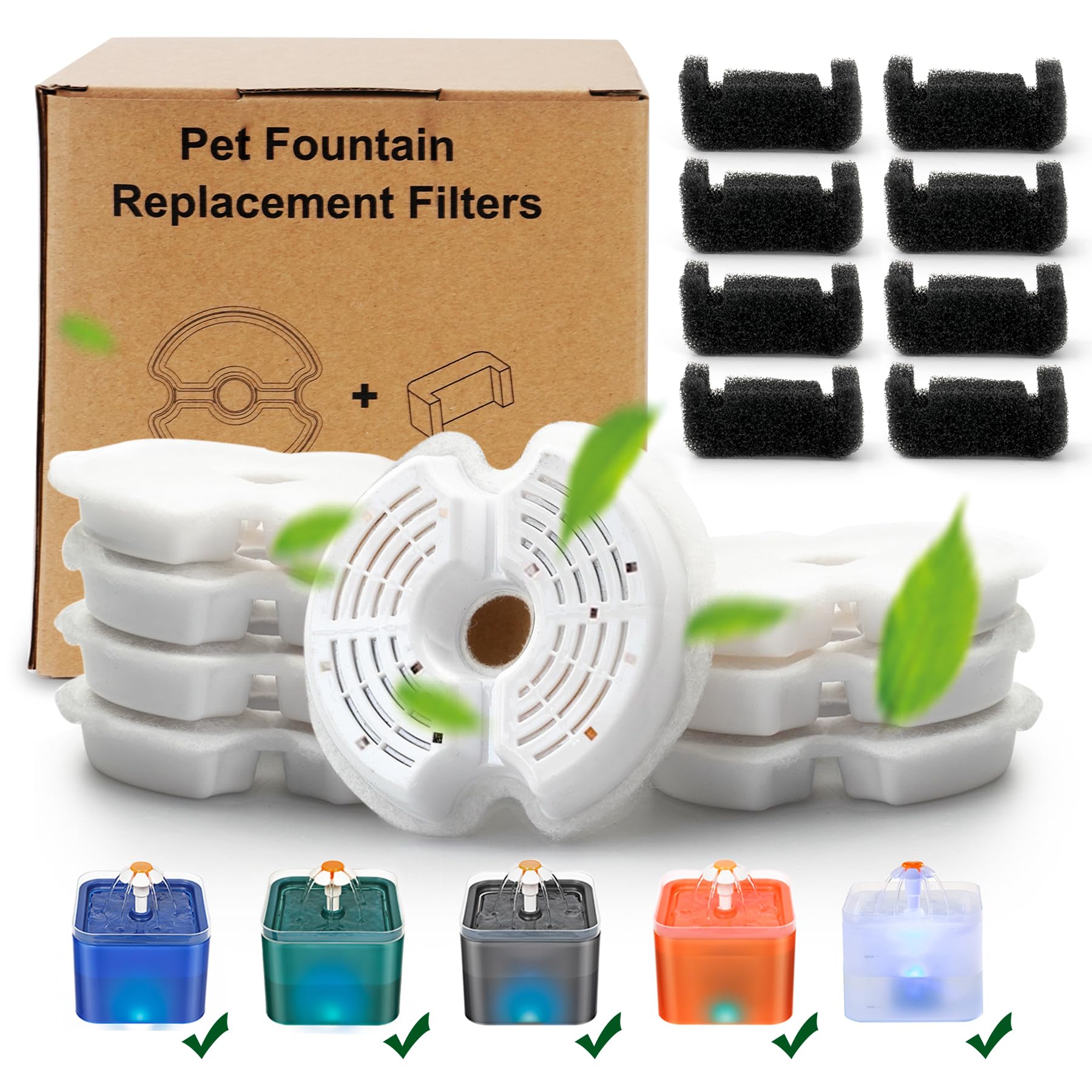 Cat Water Fountain Filter, Multiple Filtration Pet Water Fountain Replacement Filter,8 Cotton Activated Carbon Cat Fountain Filt
