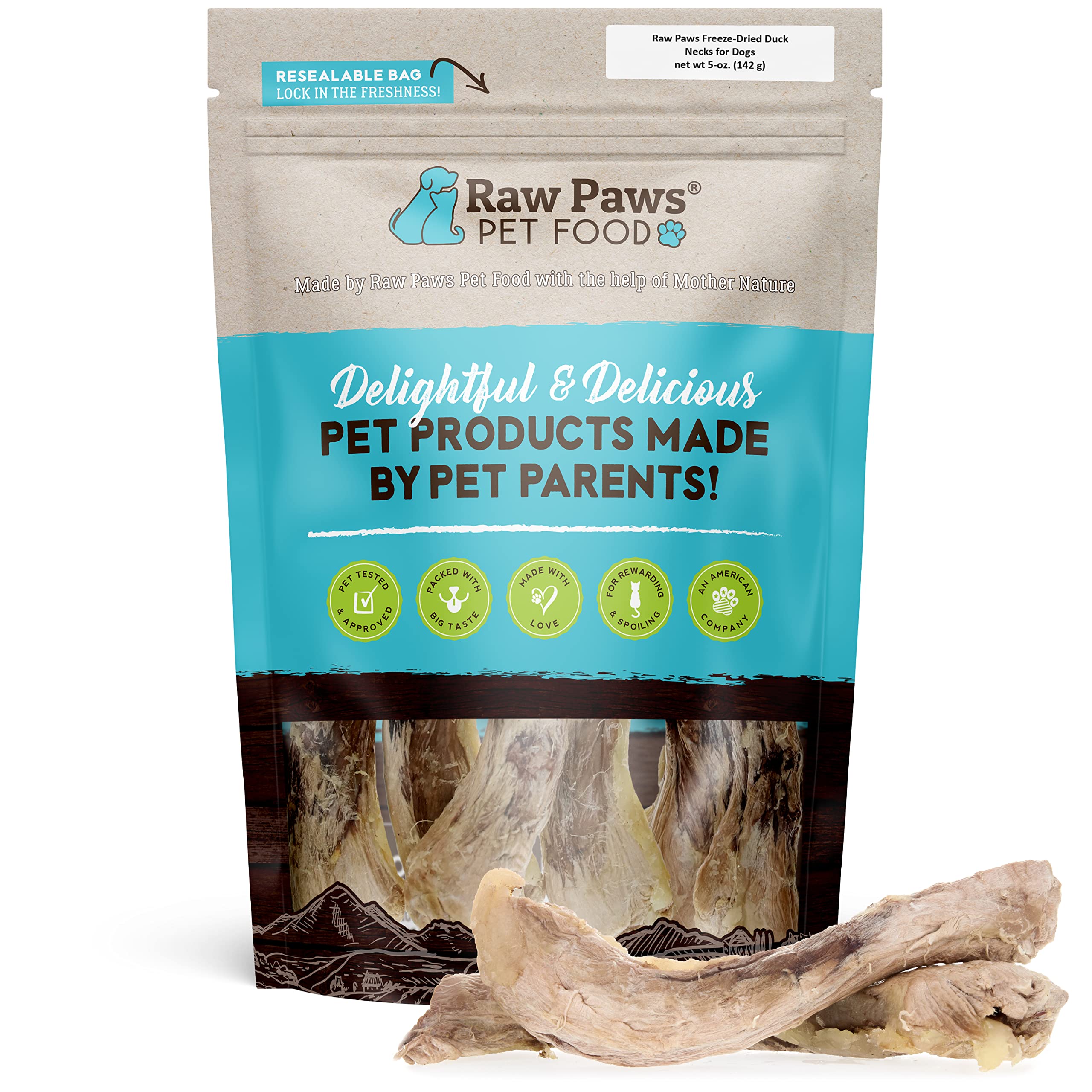 Raw Paws Freeze Dried Duck Necks for Dogs, 5-oz - Made in USA - All Natural Duck Dog Treats - Single Ingredient