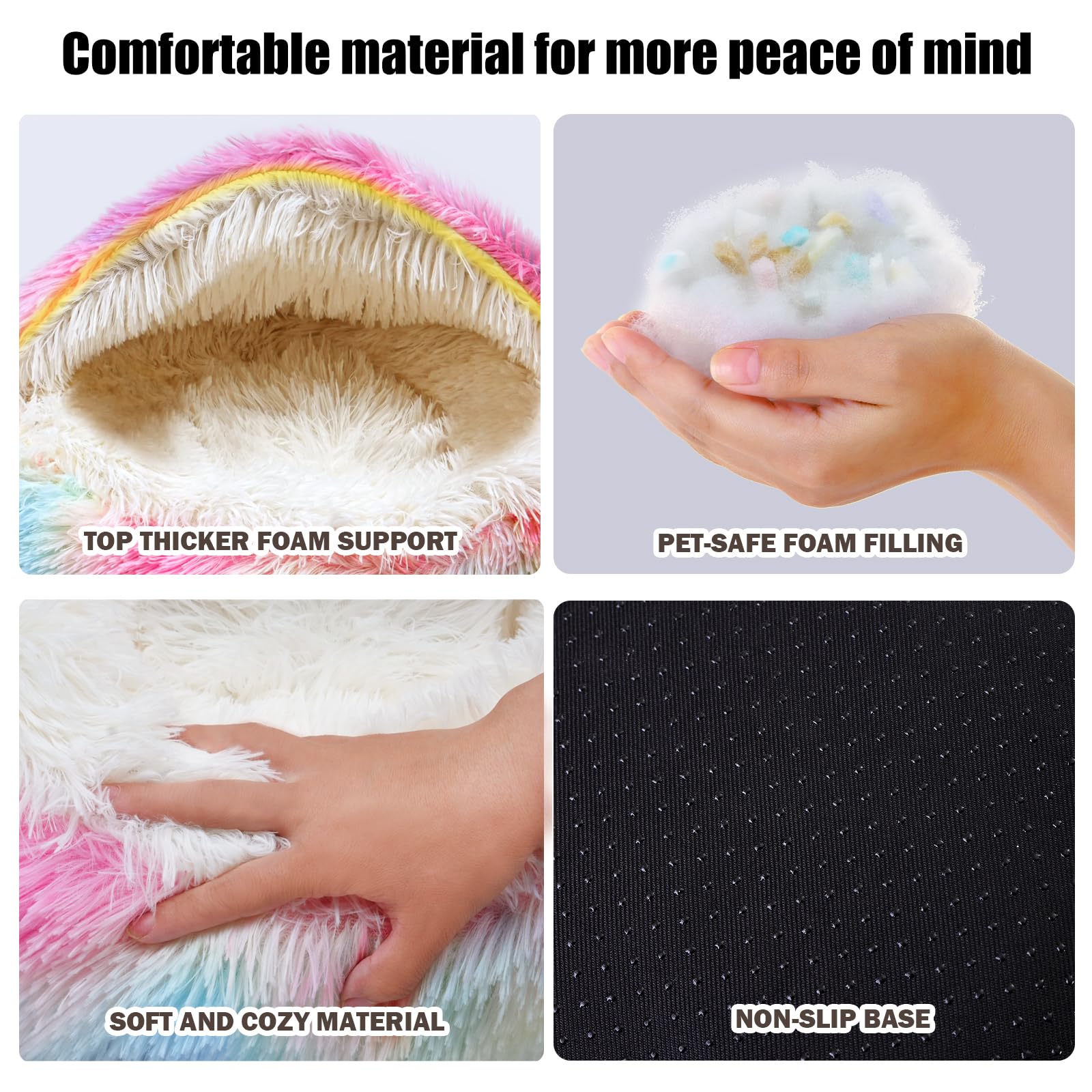 Dazzle Calming Dog & Cat Cave Bed With Washable, Anti-Slip Faux Fur Cover, Comfortable Warming Pet Bed For Small Medium Pets (24