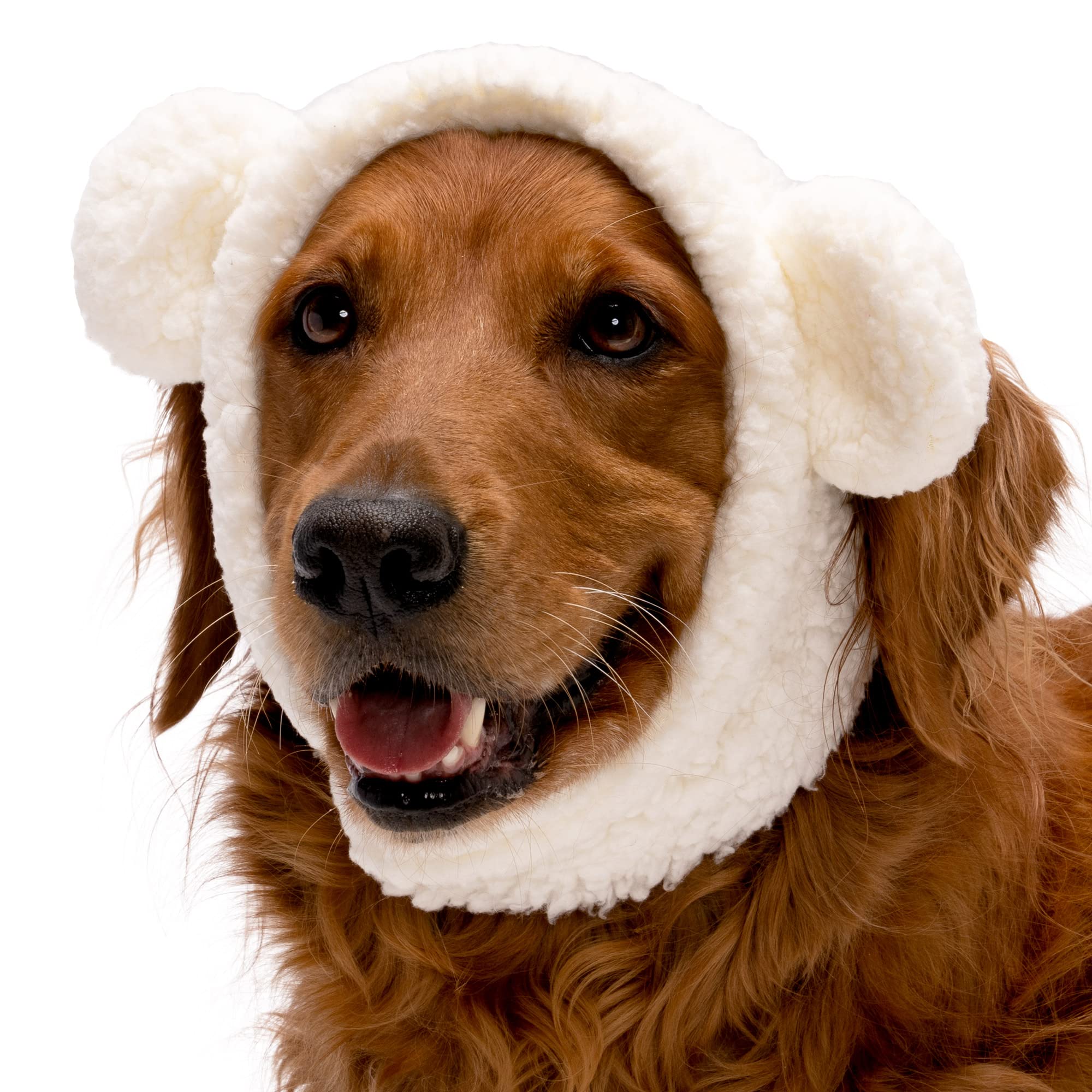 Furhaven Large To Xl Dog Hat, Washable & Cozy - Sherpa Flex-Fit Polar Bear Dog Hat Costume - Cream, Large To Extra Large