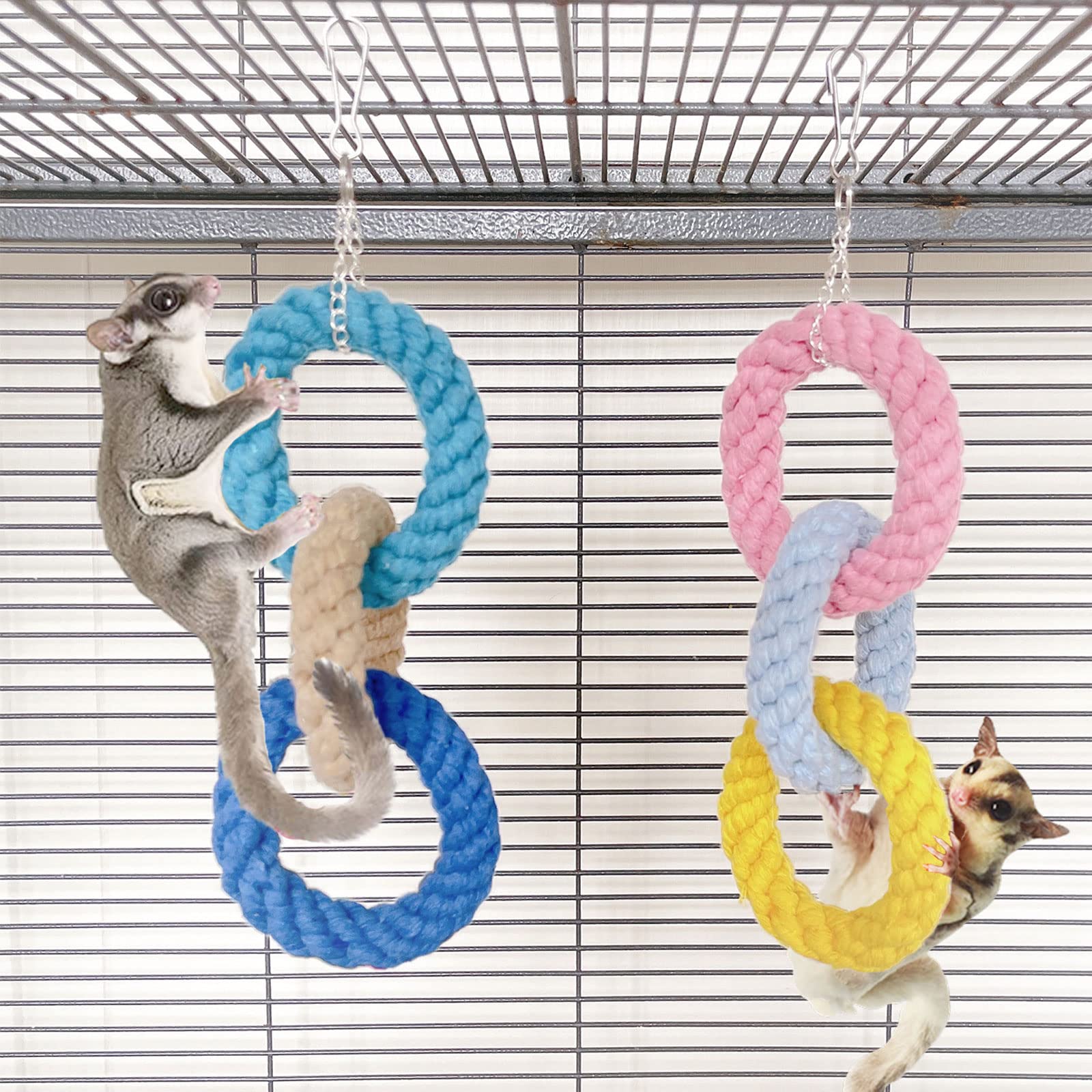 Jwshang 2 Pack Climbing Rope Toys For Sugar Gliders, Chinchillas, Rats, Bird Perch Swing Accessories