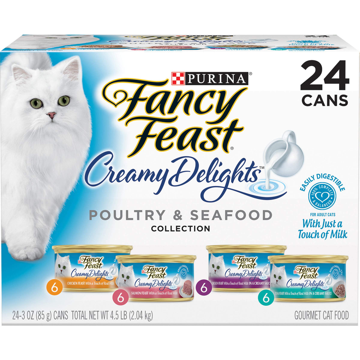 Purina Fancy Feast Wet Cat Food Variety Pack, Creamy Delights Poultry & Seafood Collection - (Pack Of 24) 3 Oz. Cans