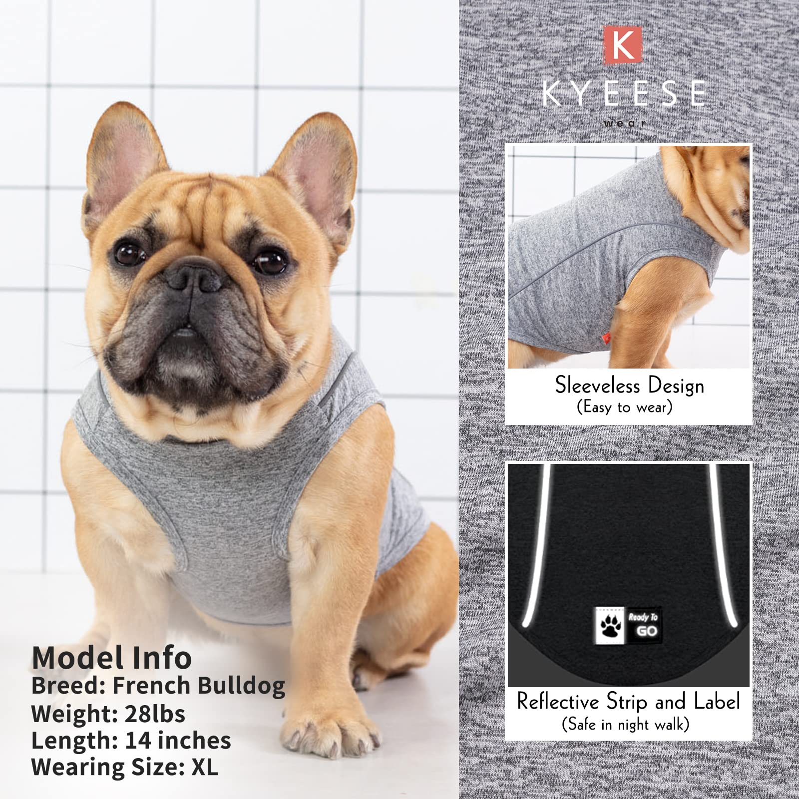 Kyeese Dog Shirts Quick Dry Reflective Lightweight Soft Sun Protection Dog T-Shirt Tank Top Breathable Sleeveless Vest Dog Tee Shirts For Small Medium Dogs