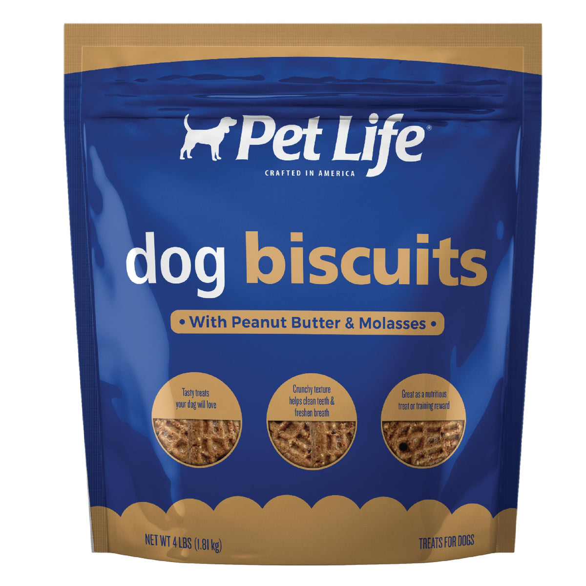 Pet Life Biscuits with Peanut Butter and Molasses Crunchy Dog Treats, 4lb