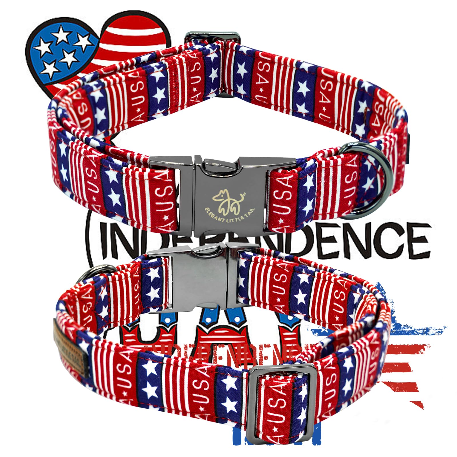 Elegant Little Tail Independence Dog Collar, Patriotic Pet Collar With Flower American 4Th Of July Pet Gift Cotton Soft Boy Girl