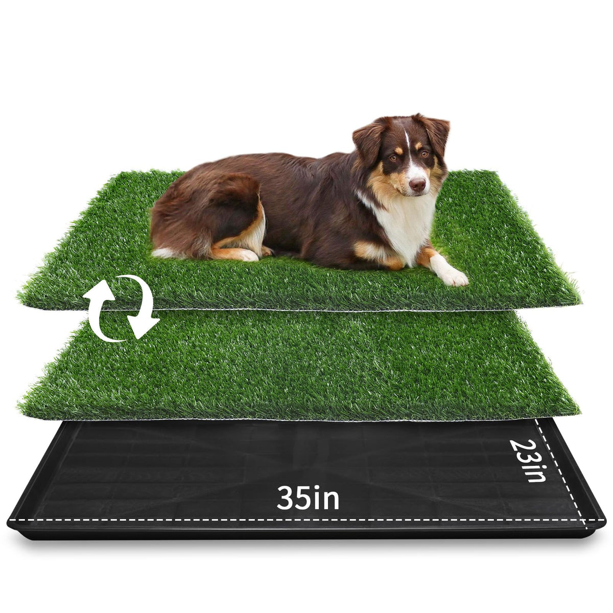 Loobani 35In X 23In Extra Large Grass Porch Potty Tray, 2-Pack Replacement Artificial Grass Puppy Training Pads, Quickly Absorbency Portable Dog Potty