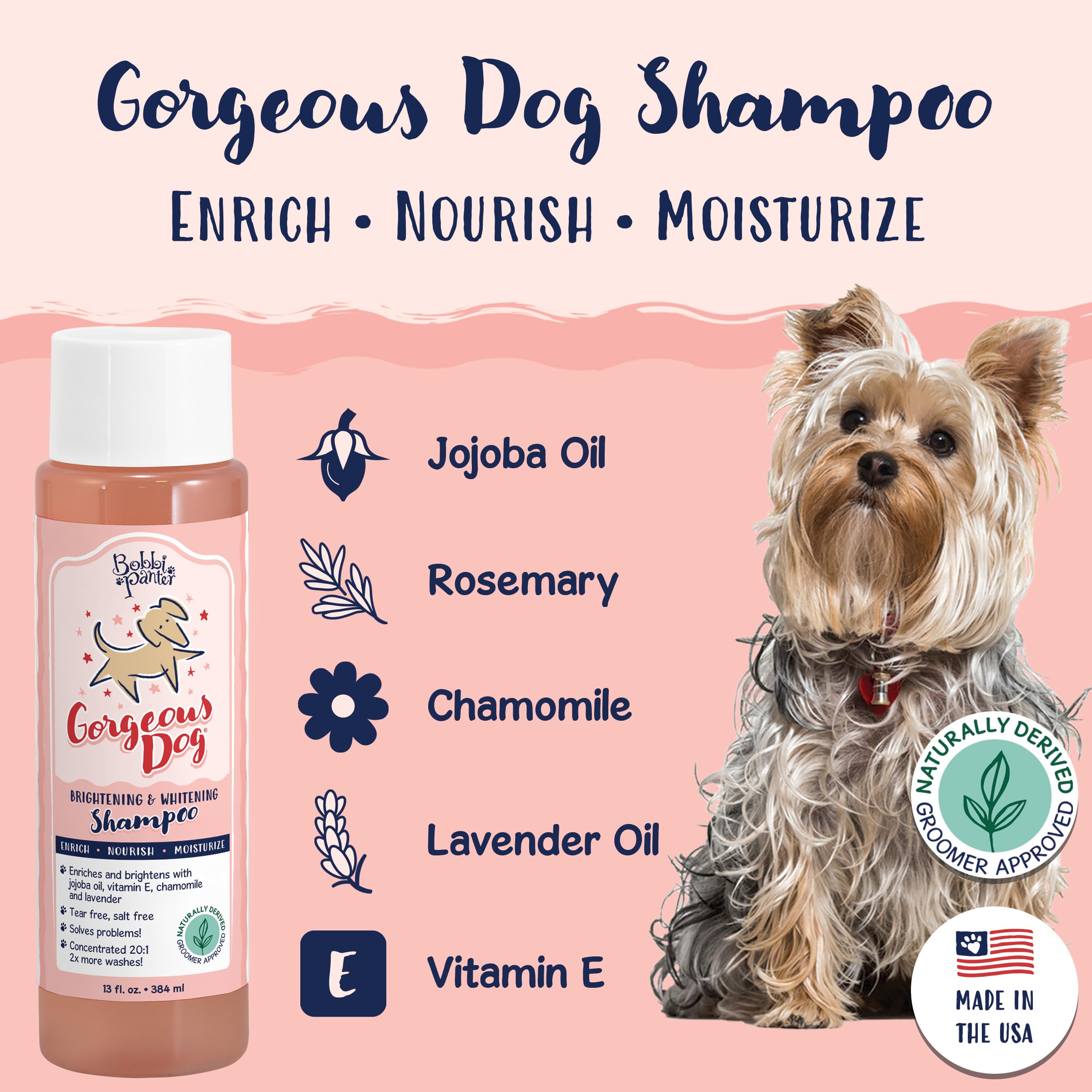 Bobbi Panter Gorgeous Dog Shampoo For Brightening & Whitening - Natural Ingredients, Tear-Free, Paraben-Free, Ph-Balanced, 20:1