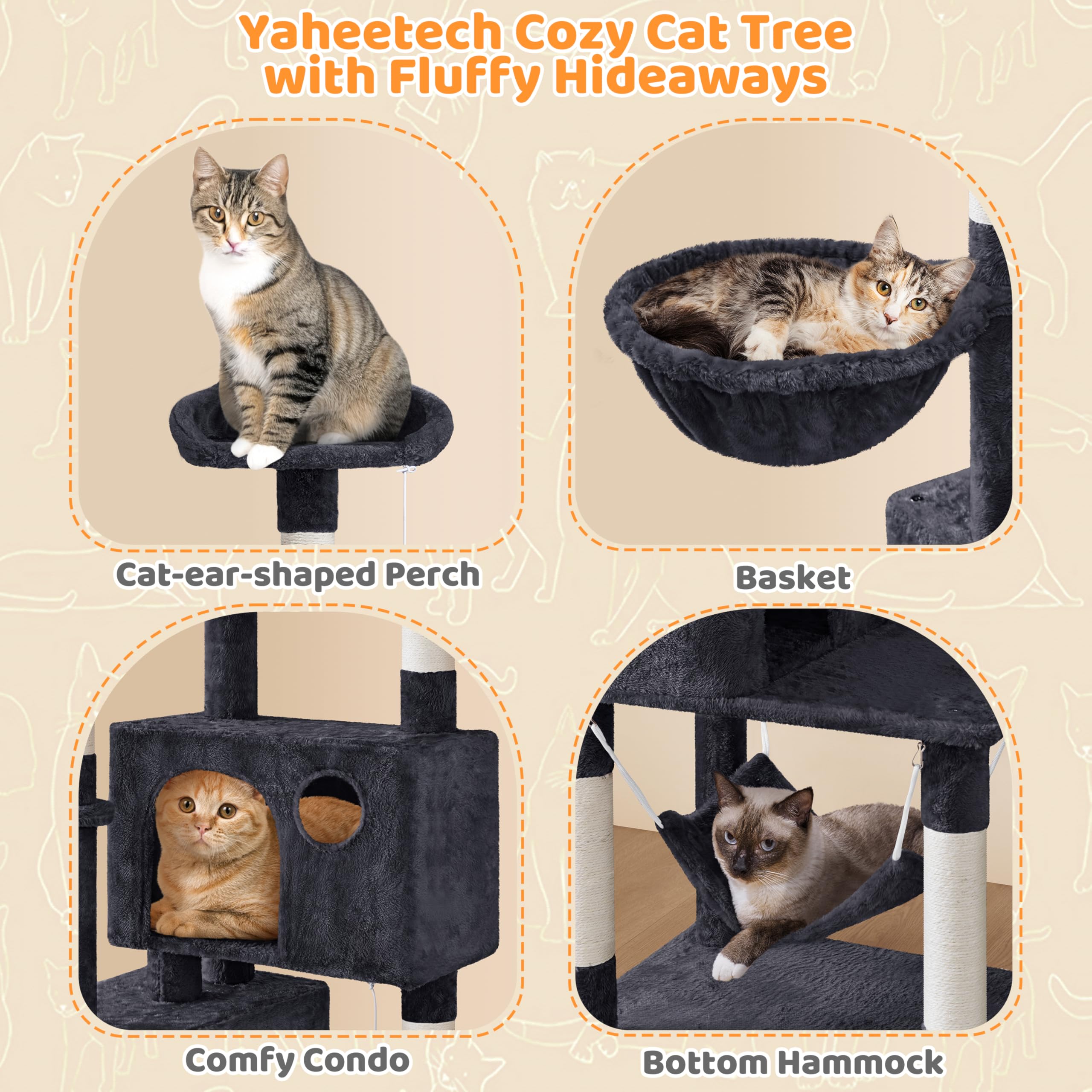 Yaheetech Multil-Level Cat Tree Cat House For Large Cats, 64.5In Cat Tower For Indoor Cats As Modern Activity Center With Scratc