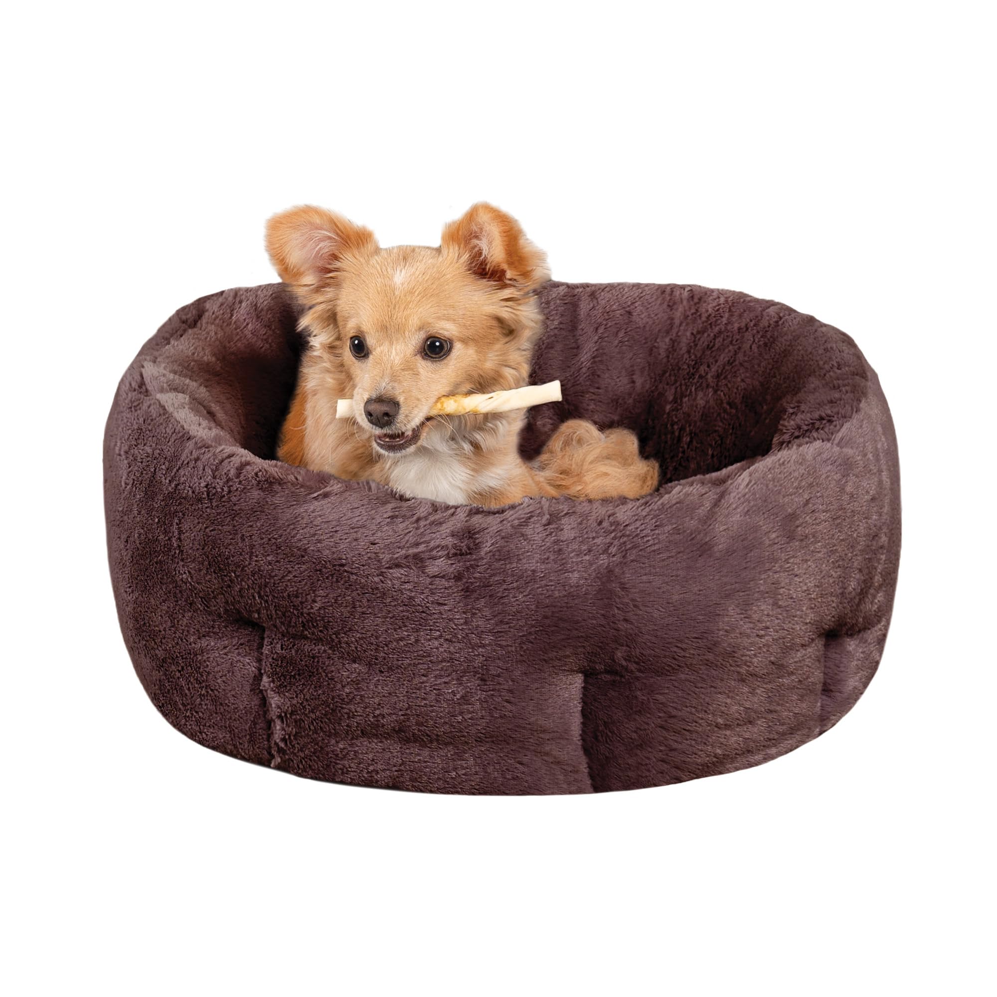 Furhaven 20' Round Self-Warming Pet Bed For Indoor Cats & Small Dogs, 100% Washable, For Pets Up To 20 Lbs - Hi Lo Plush Luxe Faux Fur Cuddler - Sable Brown, Small