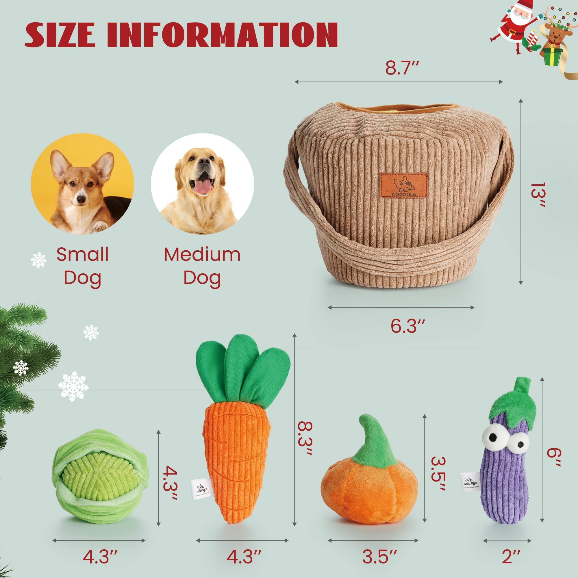 Nocciola Small Squeaky Crinkle Dog Toys- 15 Packs Grocery Basket Fruits Veggies Puppy Toys To Keep Busy, Cute Durable Plush Stuf