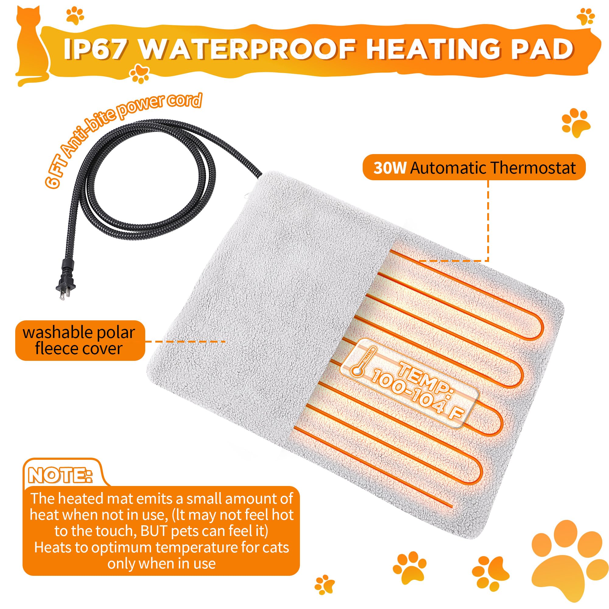 Dreyoo 1 Pack Heated Cat House Plus Size 18 X 20 X 16 Inches, Weatherproof Outdoor Cat Shelter With Heating Pad Mat, Warm Cat Ho