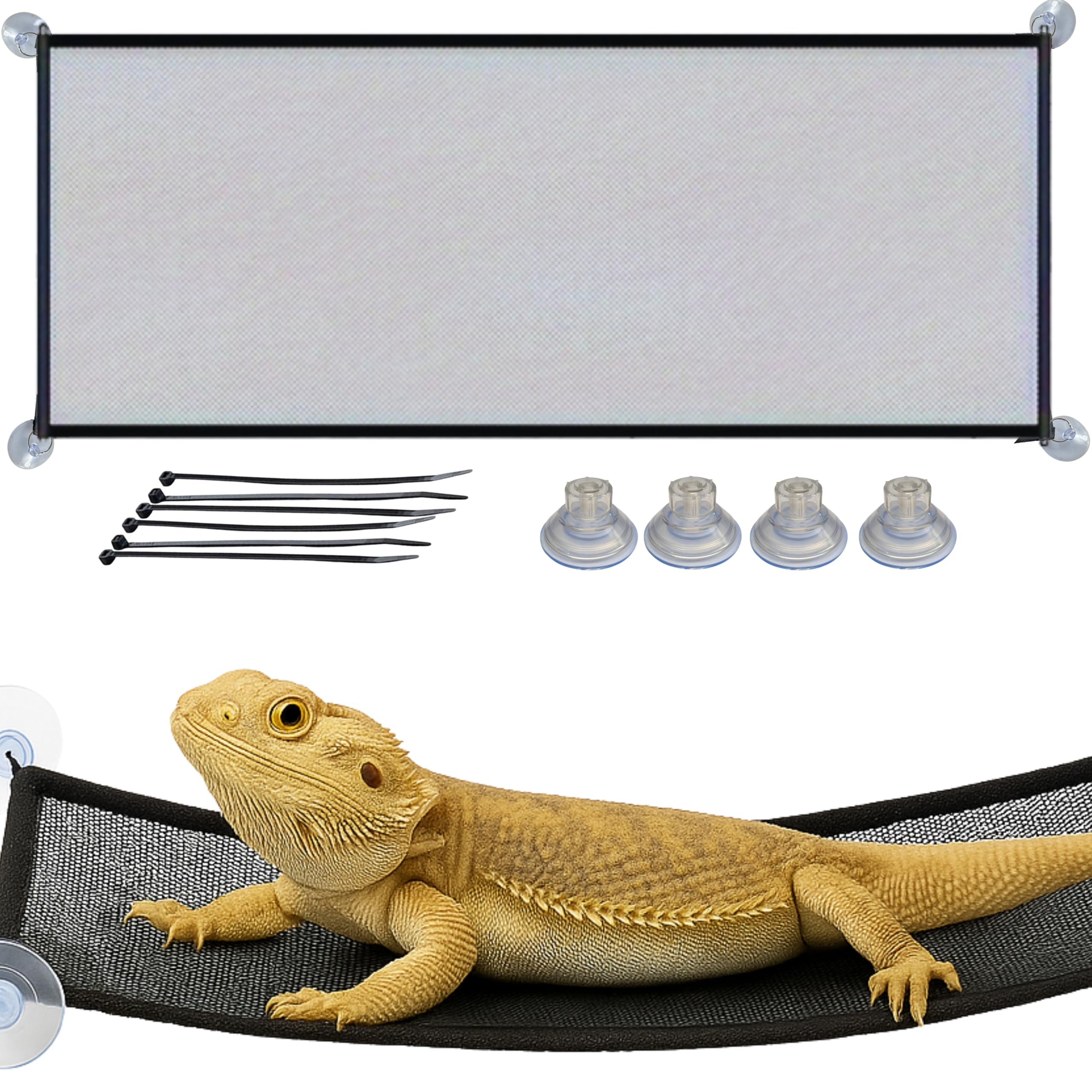 Bearded Dragon Hammock Large Tank Bed, Mesh Lounger with Suction Cups & Cable Ties, Reptile Basking Ramp/Bed, Fits Bearded Drago